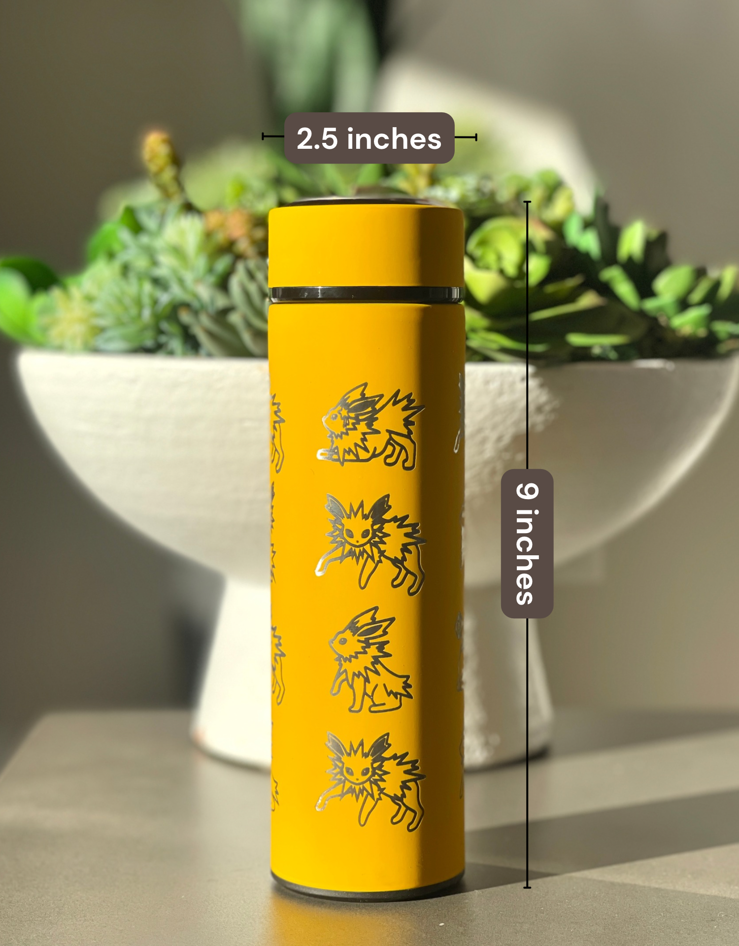 Jolteon Coffee Tumbler Tea Infuser with Sleeping Jolteon & Flower Crown, Engraved Waterbottle Electric Eevee Evolution Thermos, Anime Gift