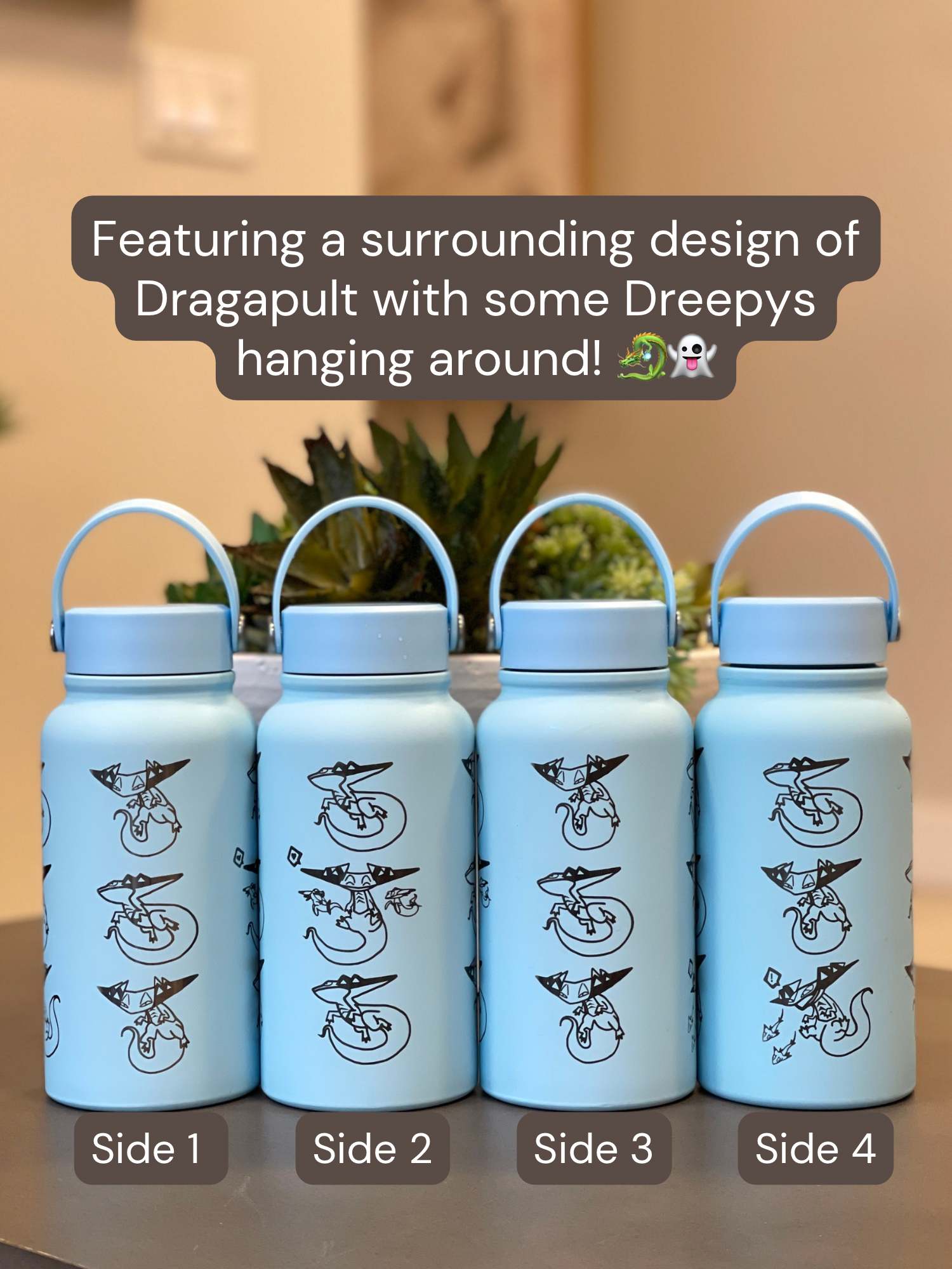Dragapult Water Bottle Engraved Waterbottle with Dreepy Dragon Darts Coffee Tumbler Thermos Flask, Ghost Dragon Gamer Anniversary Gift