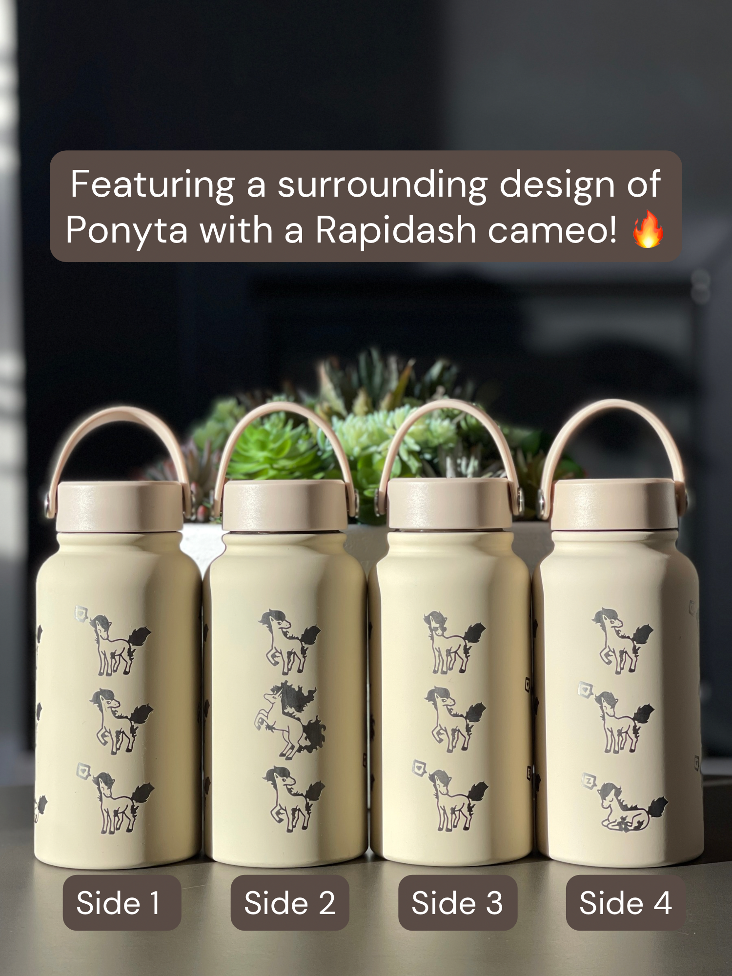 Ponyta Rapidash Water Bottle Engraved Waterbottle with Sleeping & Sunglasses Ponyta Coffee Tumbler Thermos Flask, Gamer Anniversary Gift