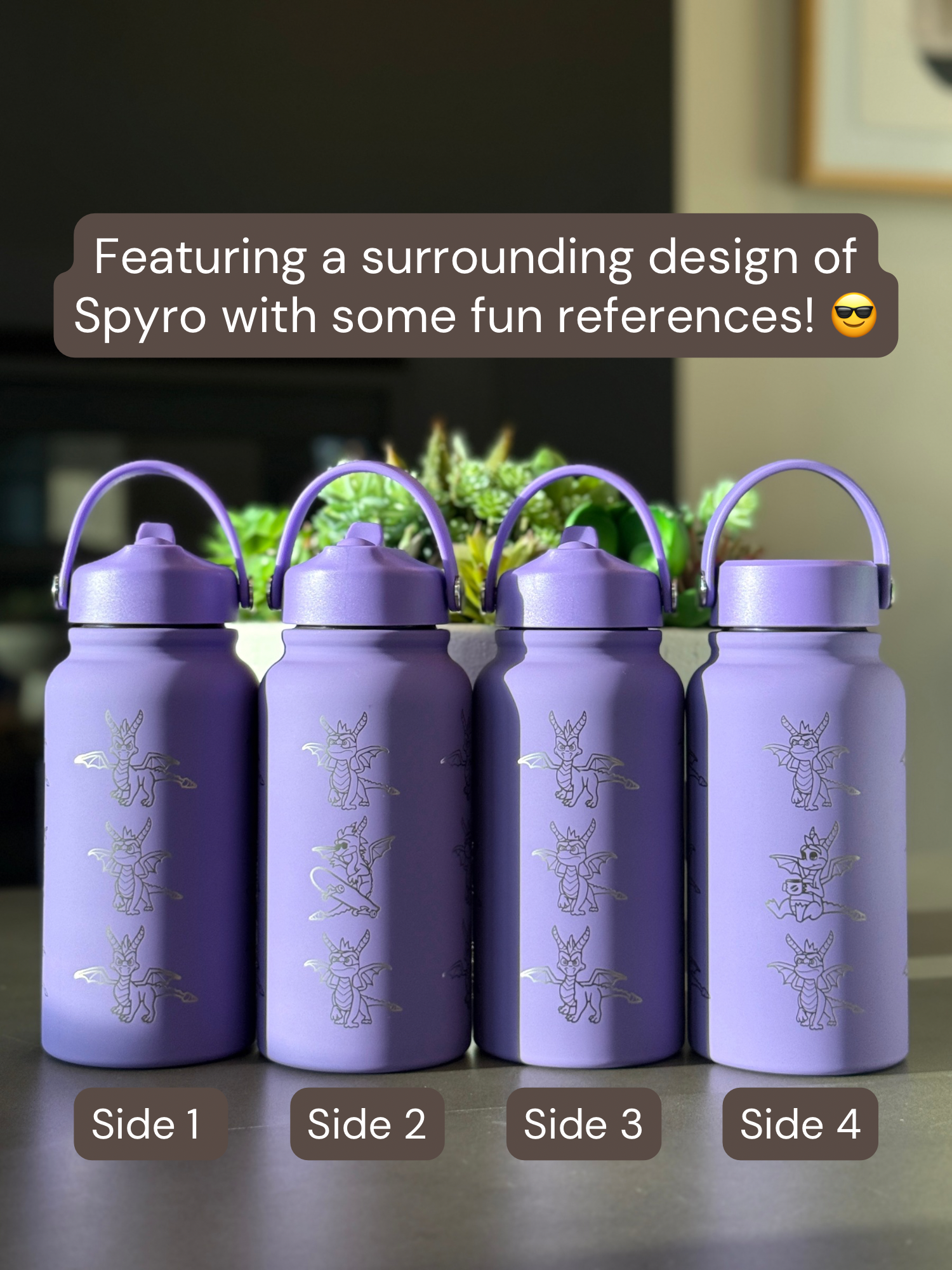 Spyro Water Bottle Engraved Waterbottle with Spyro Wearing Sunglasses Coffee Tumbler Thermos Flask, Gamer Anniversary Gift