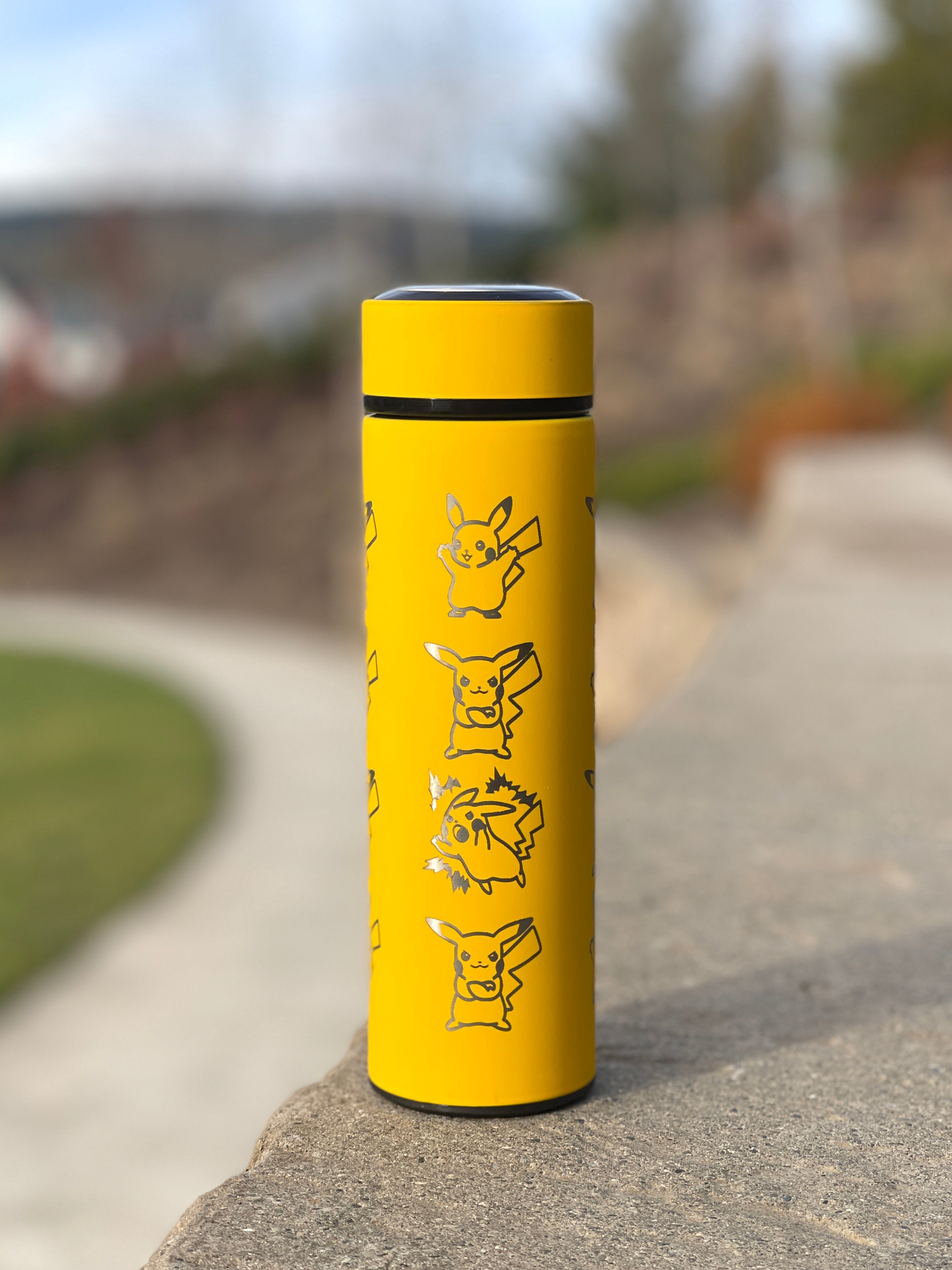 Pikachu Coffee Tumbler Tea Infuser with Captain & Detective Pikachu Volt Tackle, Engraved Water Bottle Travel Mug, Anime Fan Gift