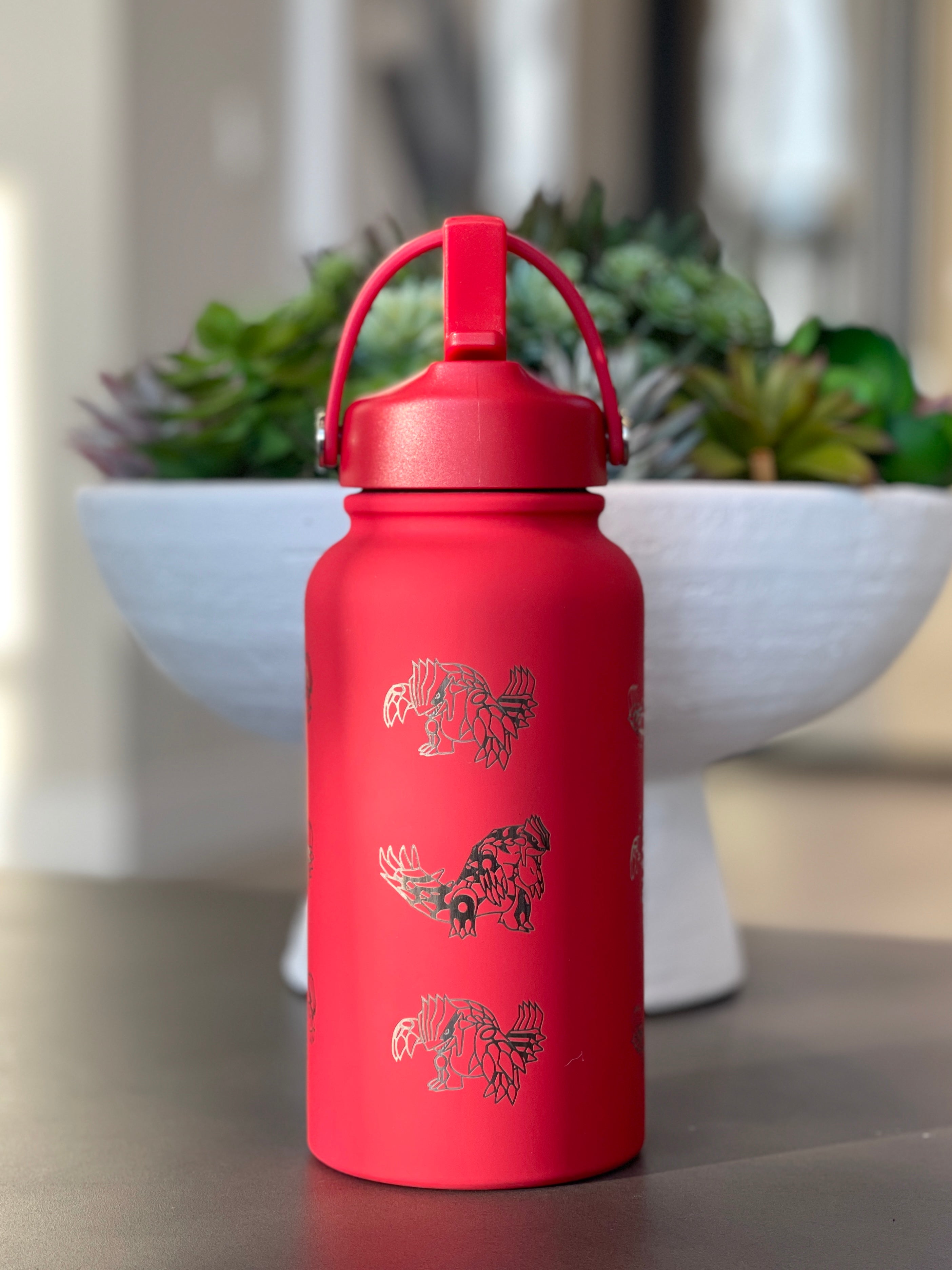 Groudon Water Bottle Engraved Waterbottle with Primal Groudon & Precipice Blades, Legendary Coffee Tumbler Thermos Flask, Gamer Anniversary Gift