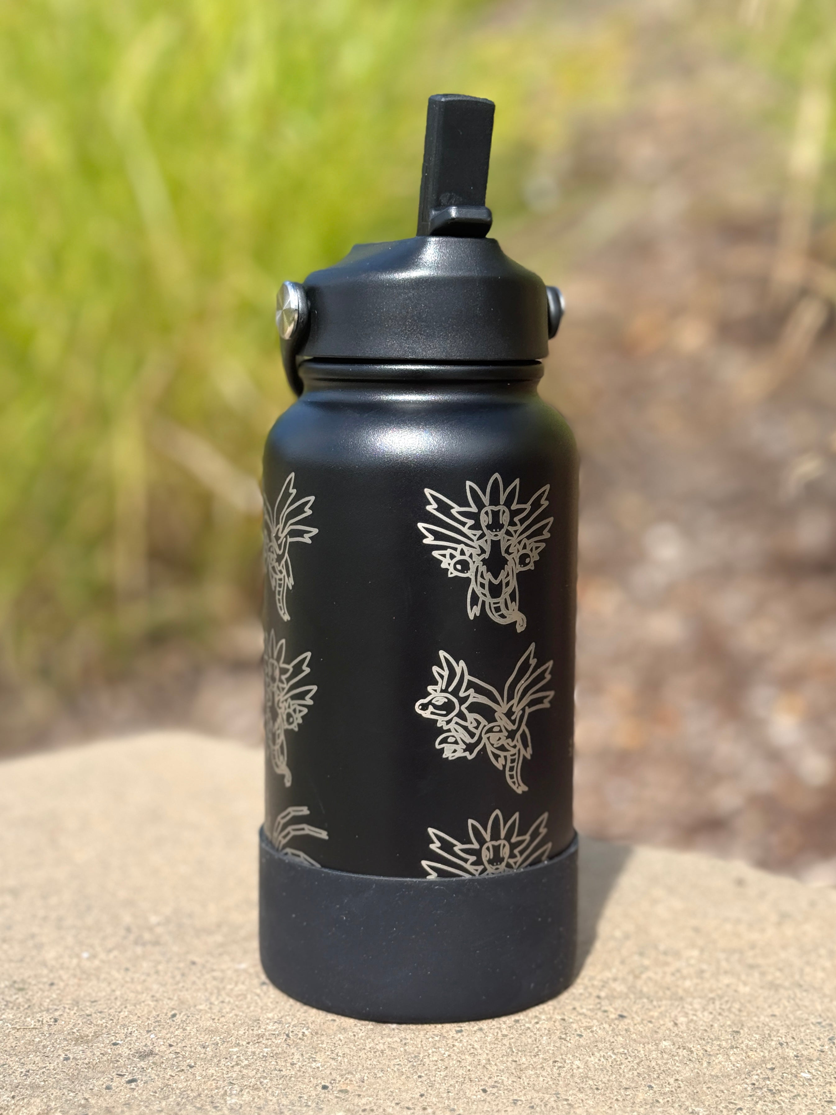 Hydreigon Water Bottle Engraved Waterbottle with Iron Jugulis & Deino Coffee Tumbler Thermos Flask, Dragon Gamer Anniversary Gift