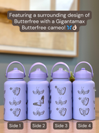 Butterfree Water Bottle Engraved Coffee Tumbler with Gigantamax Butterfree, Cute Butterfly Bug Thermos Anime Fan Birthday Gift
