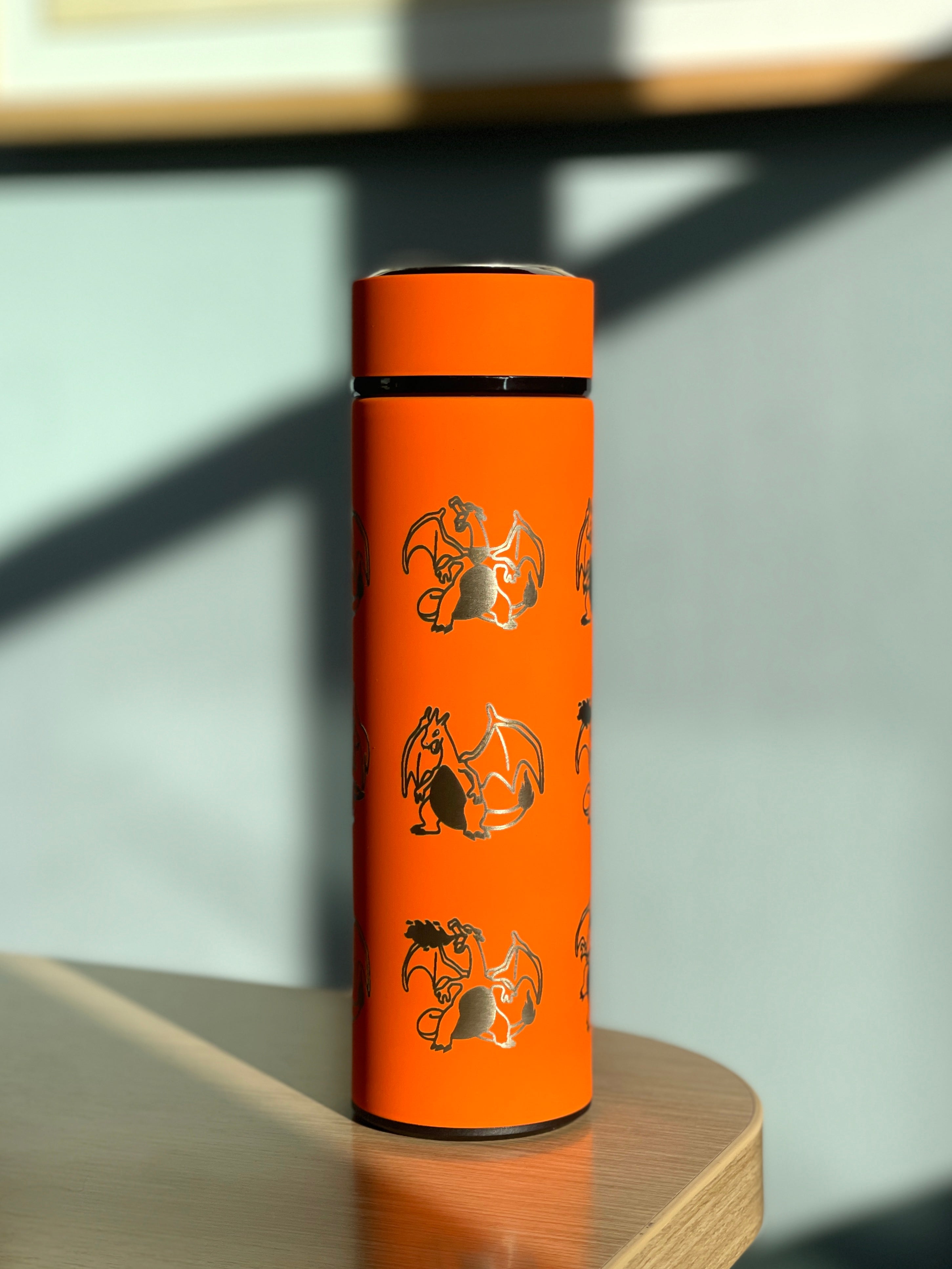 Charizard Coffee Tumbler Tea Infuser with Mega Charizard Y, Kanto Fire Starter Engraved Water Bottle Travel Mug Flask, Gamer Gift