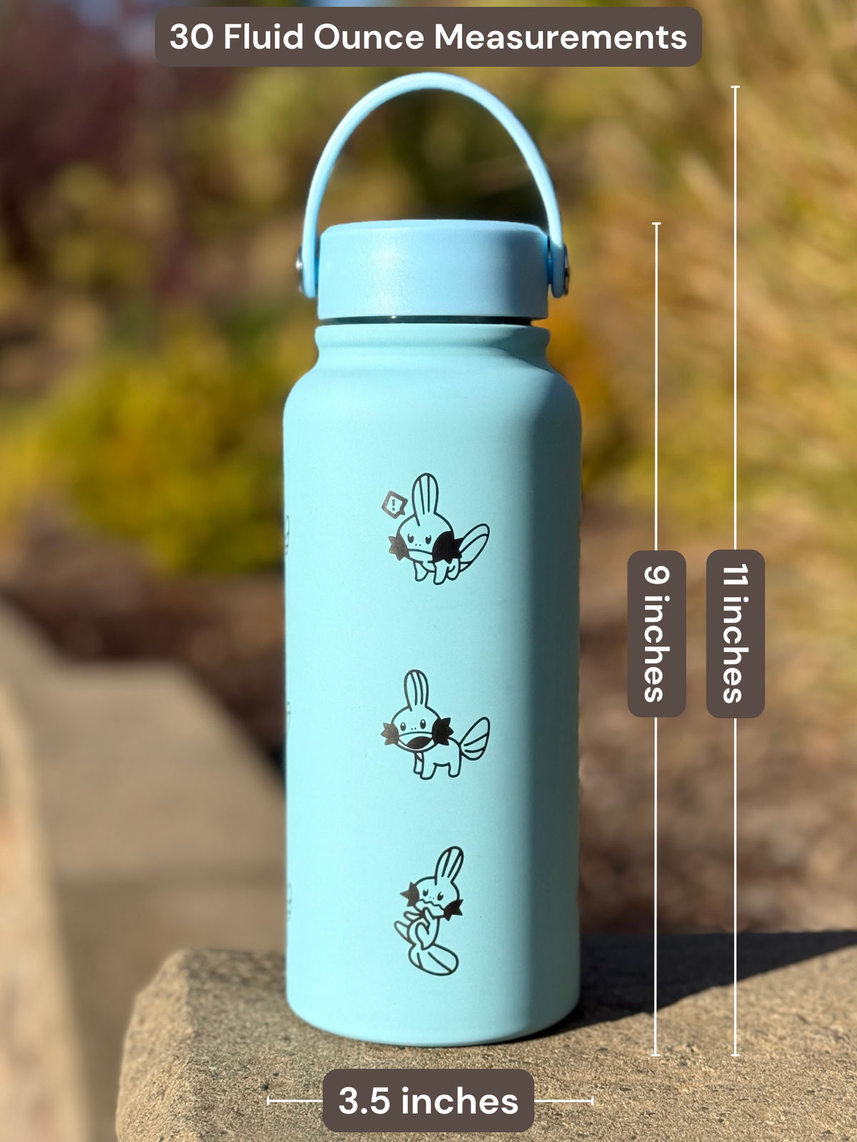 Mudkip Water Bottle Engraved Coffee Tumbler with Mystery Dungeon Scarf, Hoenn Water Starter Waterbottle Thermos, Cute Anime Birthday Gift