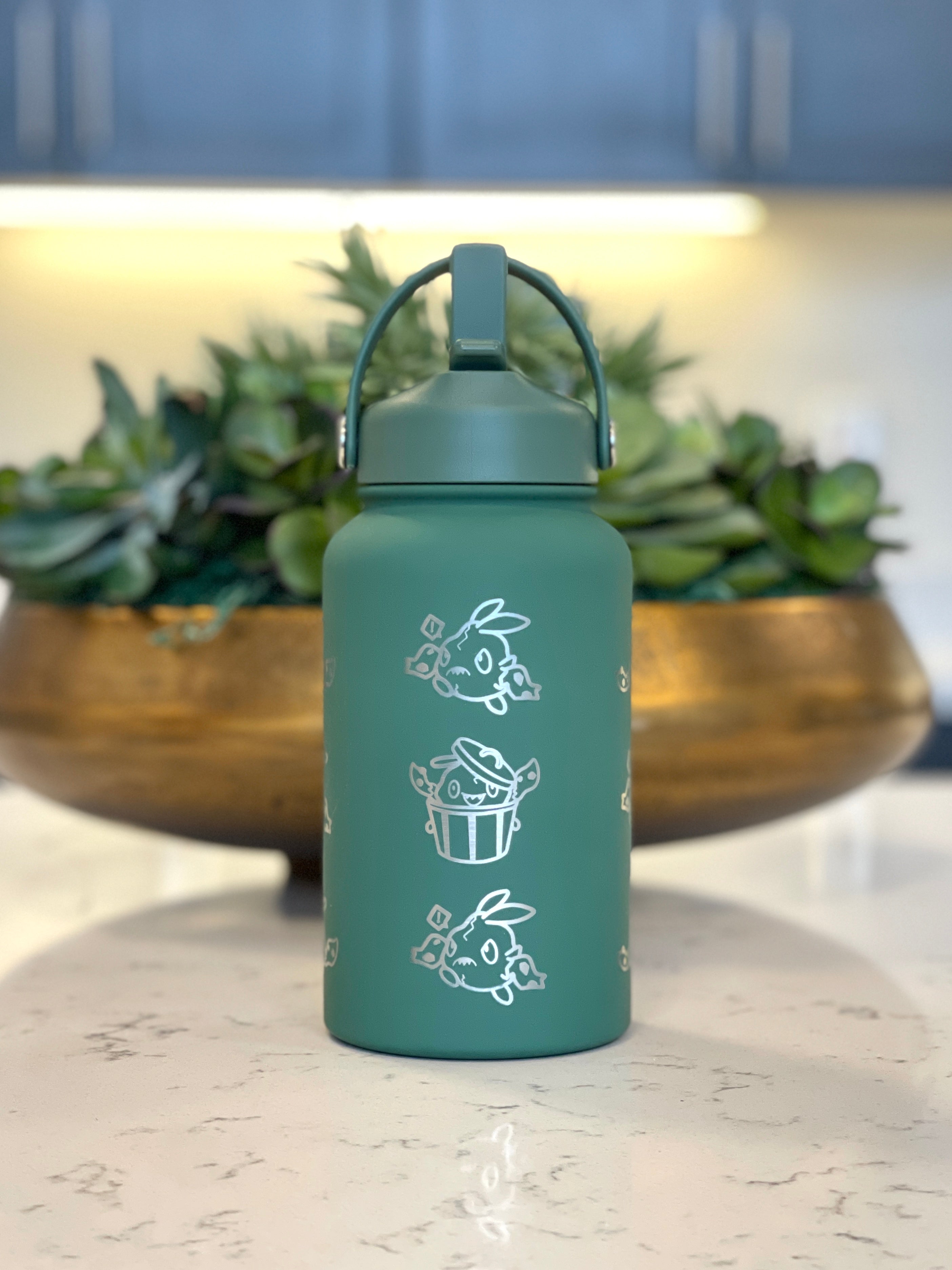 Trubbish Water Bottle Engraved Coffee Tumbler with Trubbish in Trash Can & Eating Berries Waterbottle, Funny Anime Fan Birthday Gift