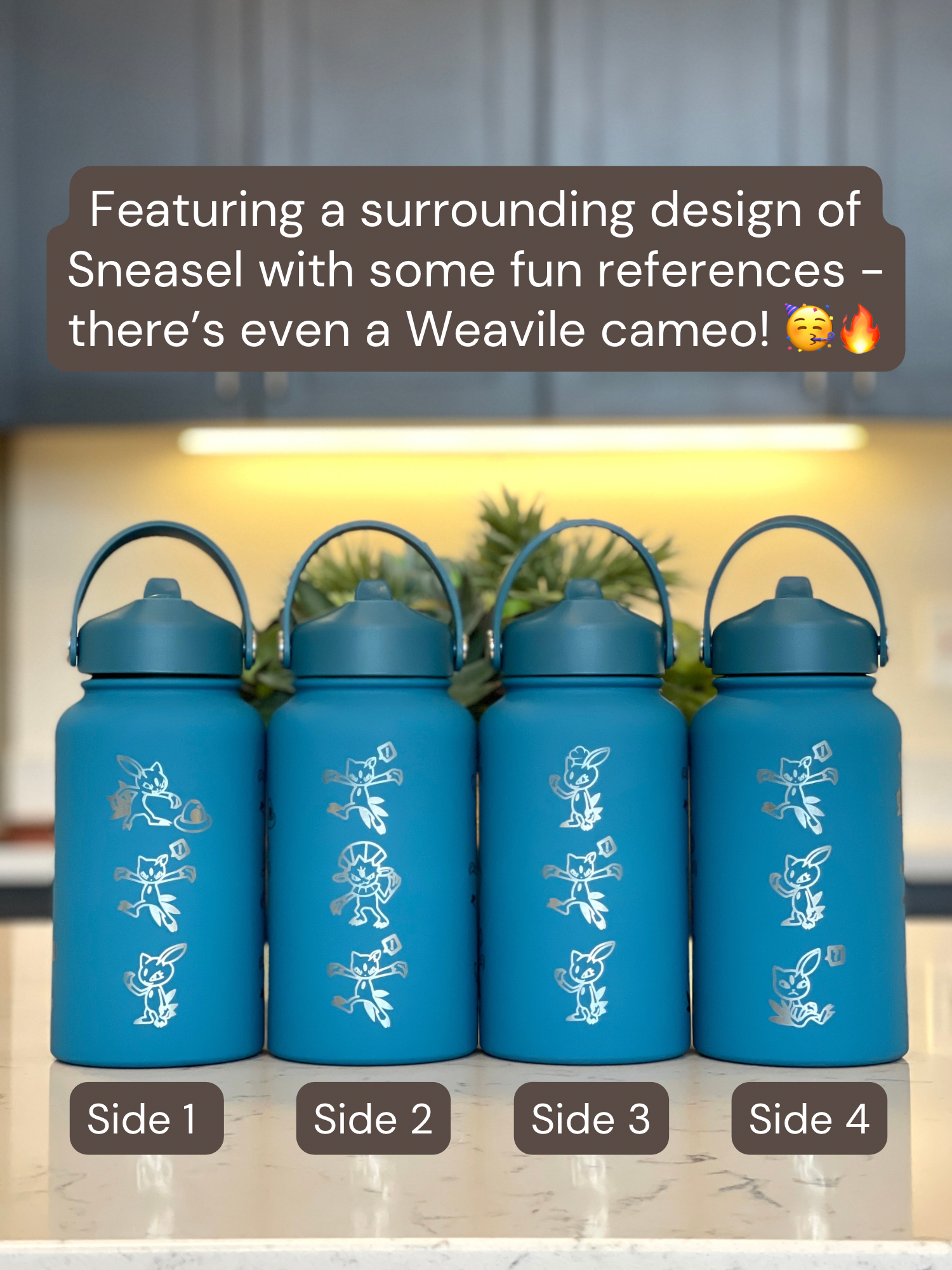 Sneasel Weavile Water Bottle Engraved Coffee Tumbler with Sneasel Chef Hat Waterbottle, Anime Fan Birthday Gift