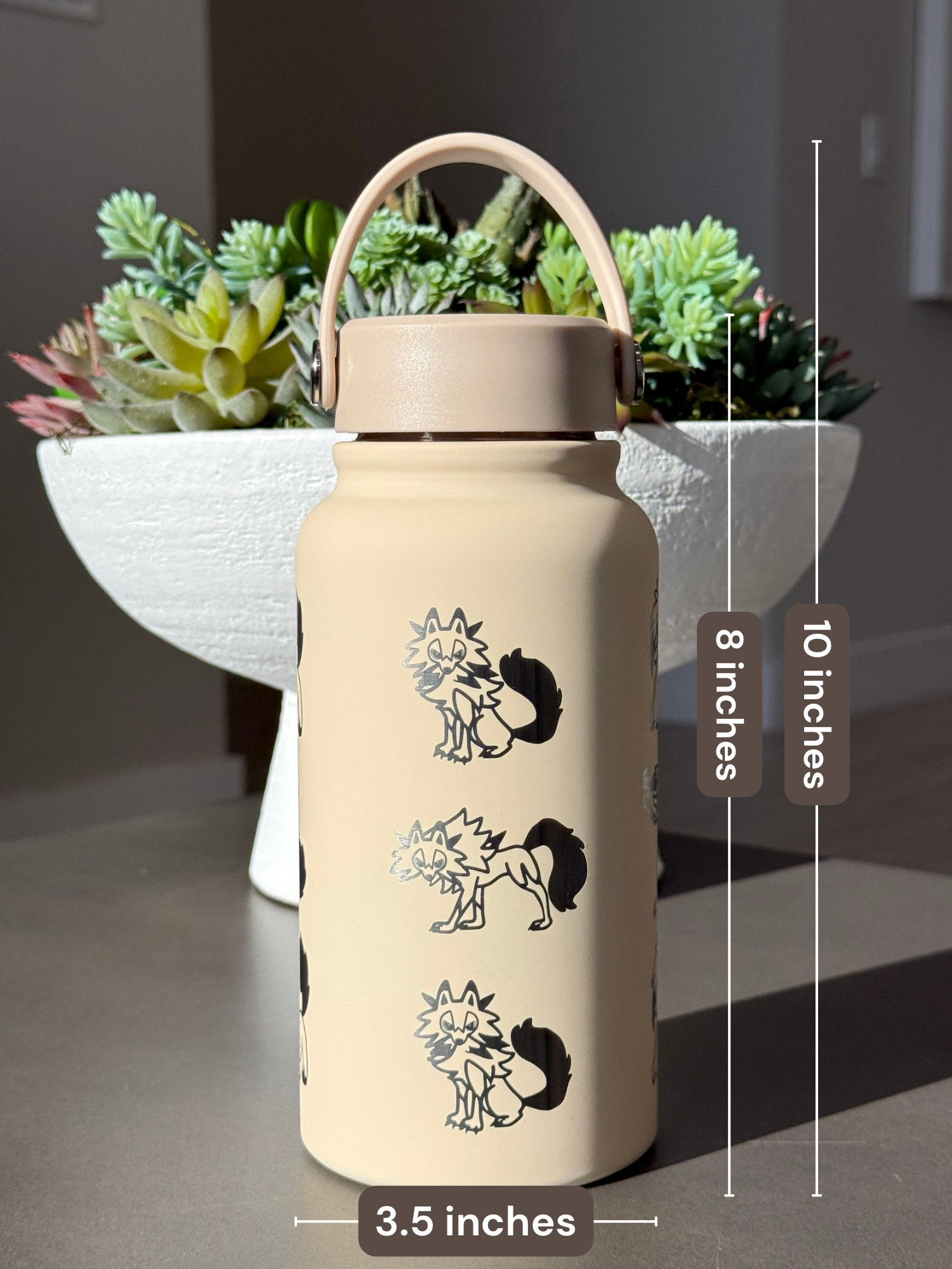 Rockruff Lyanroc Water Bottle Engraved Waterbottle, Lyanroc Midday Dusk & Midnight Form Coffee Tumbler Thermos Flask, Gamer Anniversary Gift
