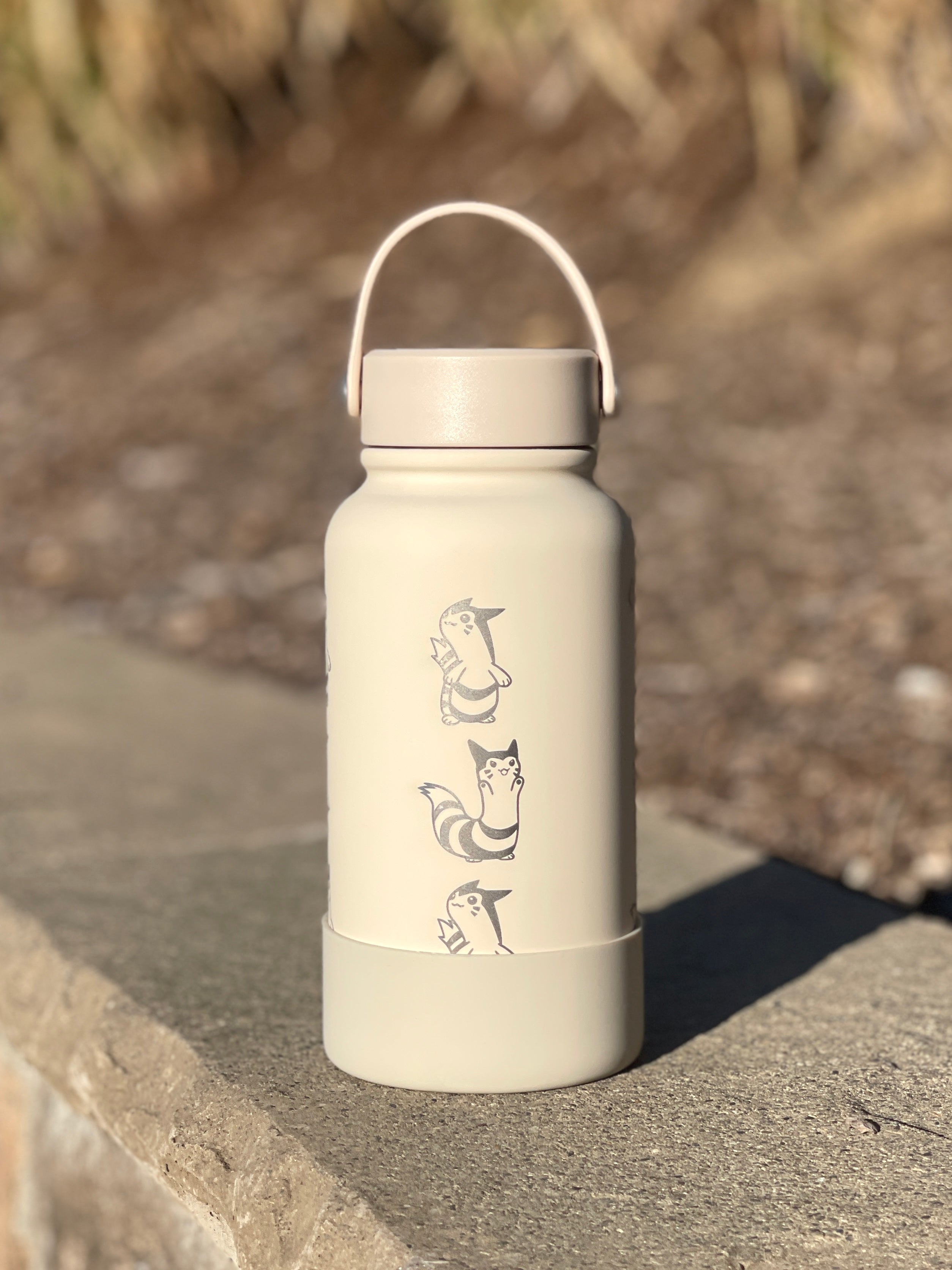 Furret Sentret Water Bottle Engraved Straw Waterbottle with Sleeping Furret, Cute Coffee Tumbler Thermos Flask, Gamer Anniversary Gift