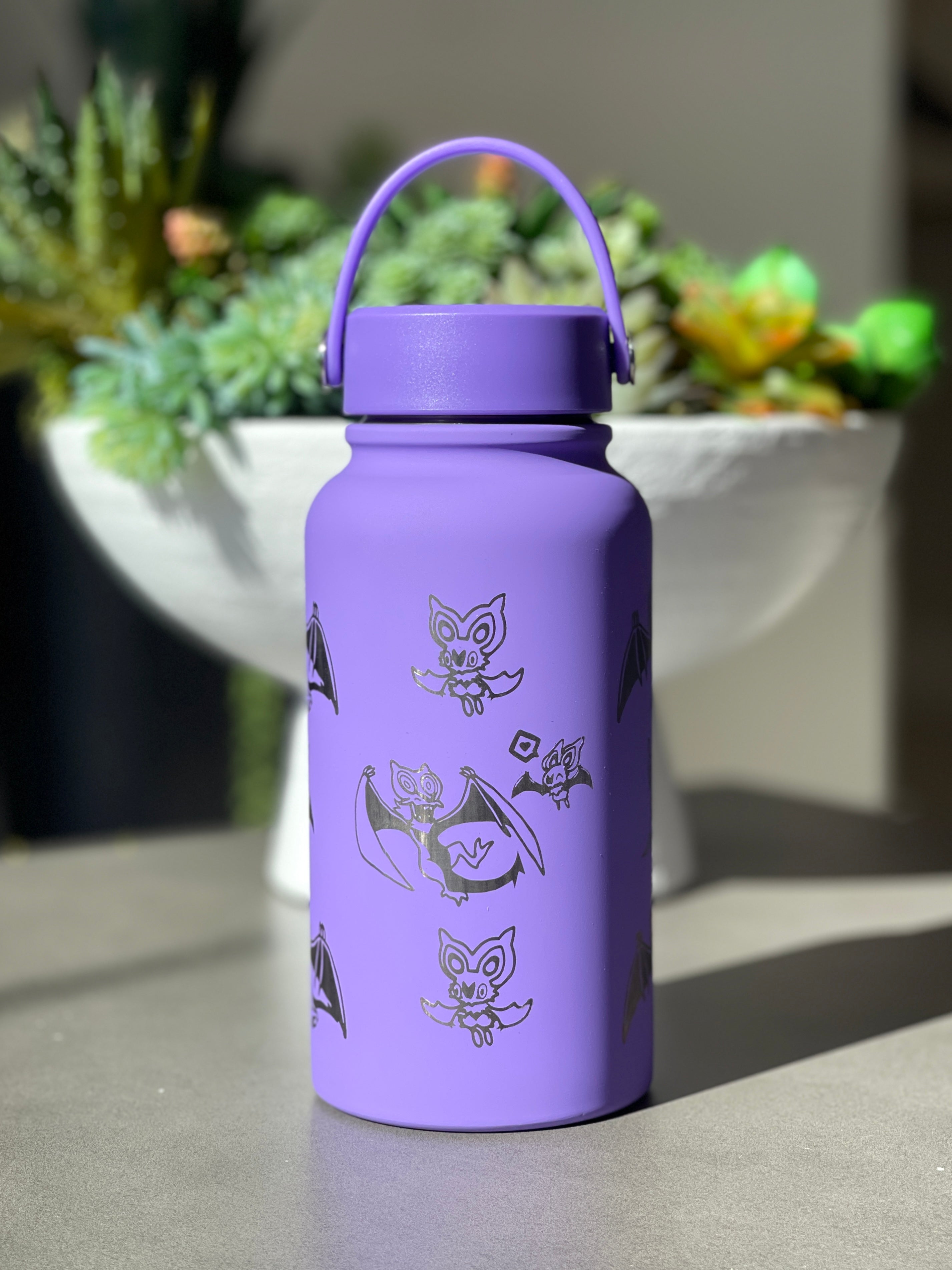 Noibat Noivern Water Bottle Engraved Waterbottle, Bat Noibat with Berry Coffee Tumbler Thermos Flask, Gamer Anniversary Gift