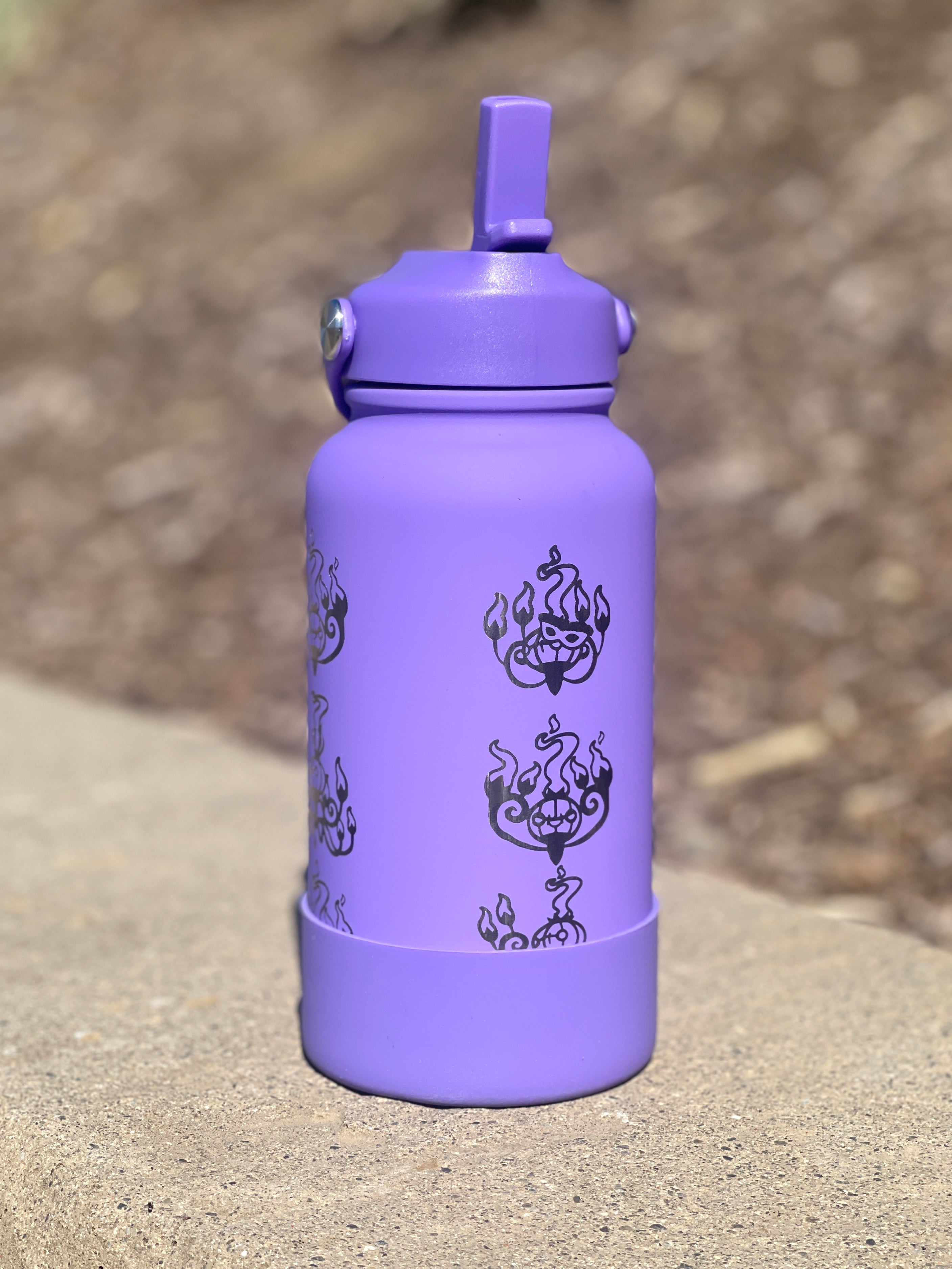 Chandelure Water Bottle Engraved Waterbottle with Mega Chandelure & Litwick, Ghost Chandalier Coffee Tumbler Thermos Flask, Gamer Anniversary Gift