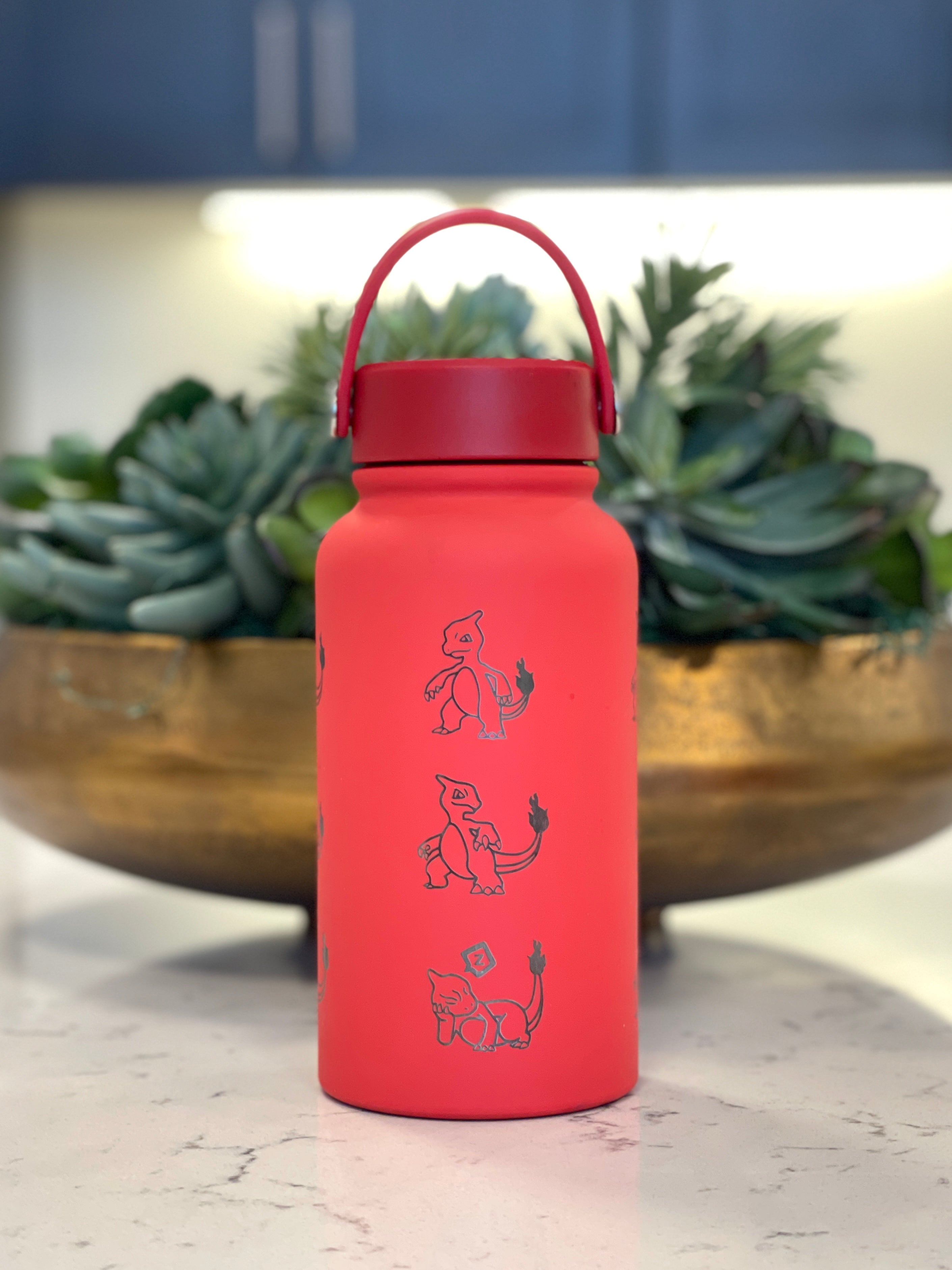 Charmeleon Water Bottle Engraved Waterbottle with Sleeping Charmeleon Coffee Tumbler Thermos Flask, Gamer Anniversary Gift