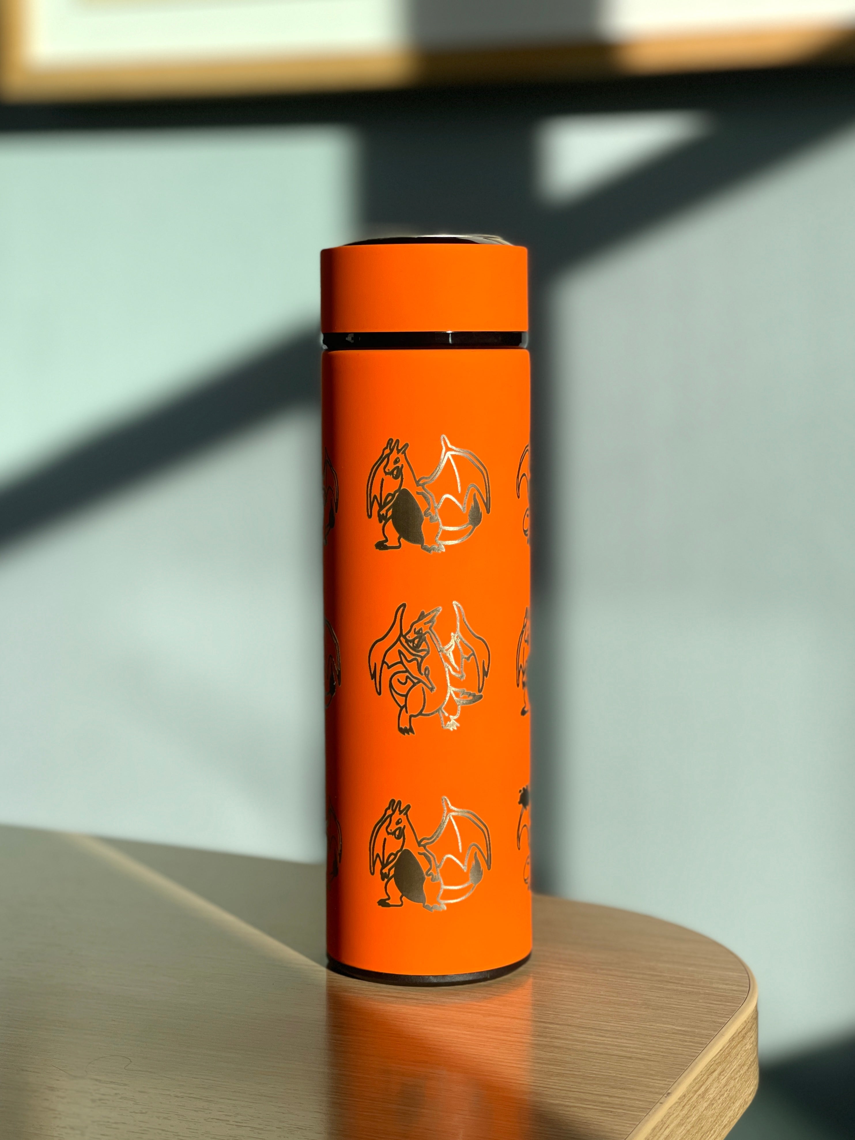 Charizard Coffee Tumbler Tea Infuser with Mega Charizard Y, Kanto Fire Starter Engraved Water Bottle Travel Mug Flask, Gamer Gift