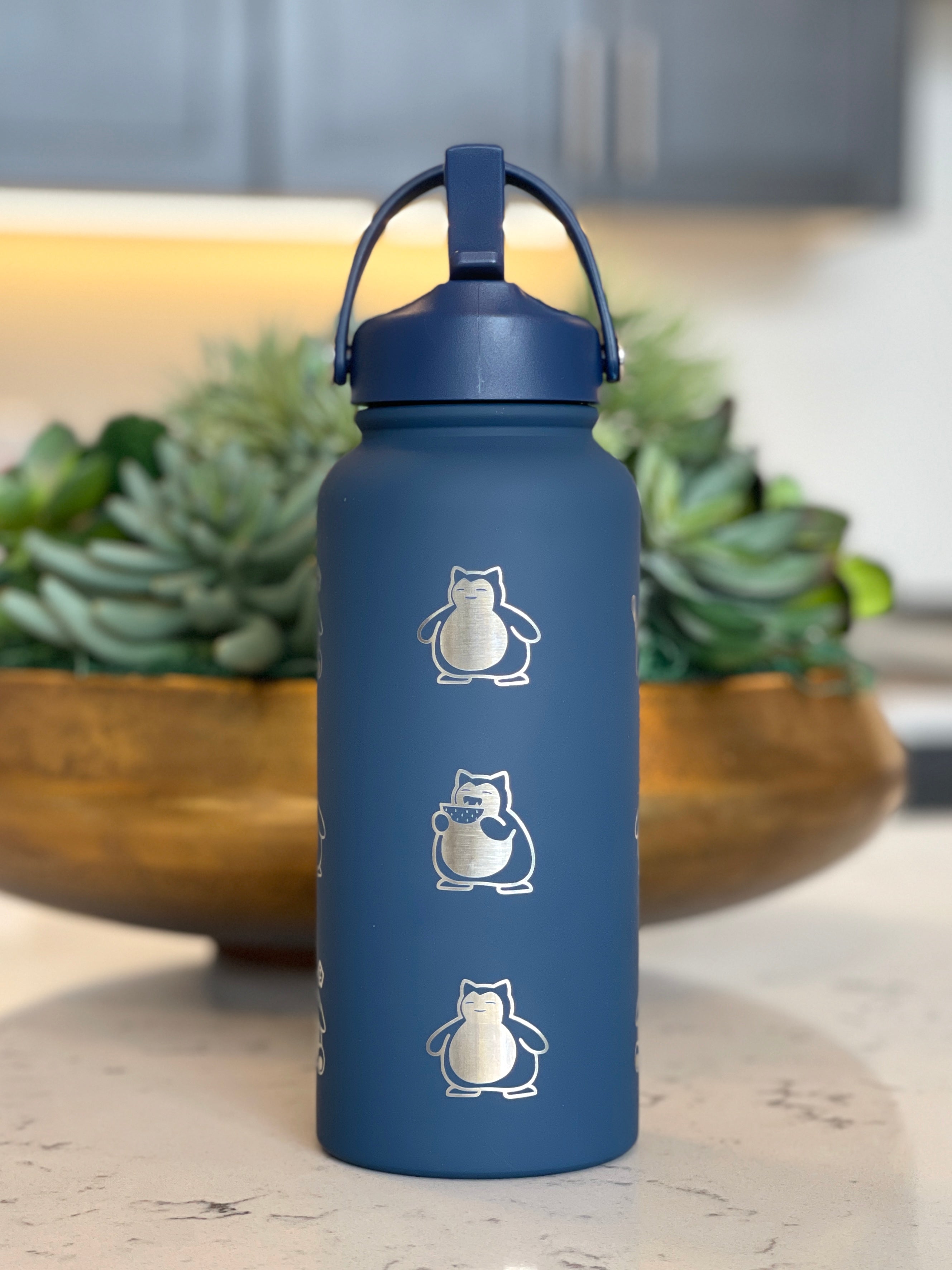 Snorlax Water Bottle Engraved Coffee Tumbler with Unite Cook Style, Waterbottle Sleeping Snorlax Travel Mug Funny Anime Fan Birthday Gift