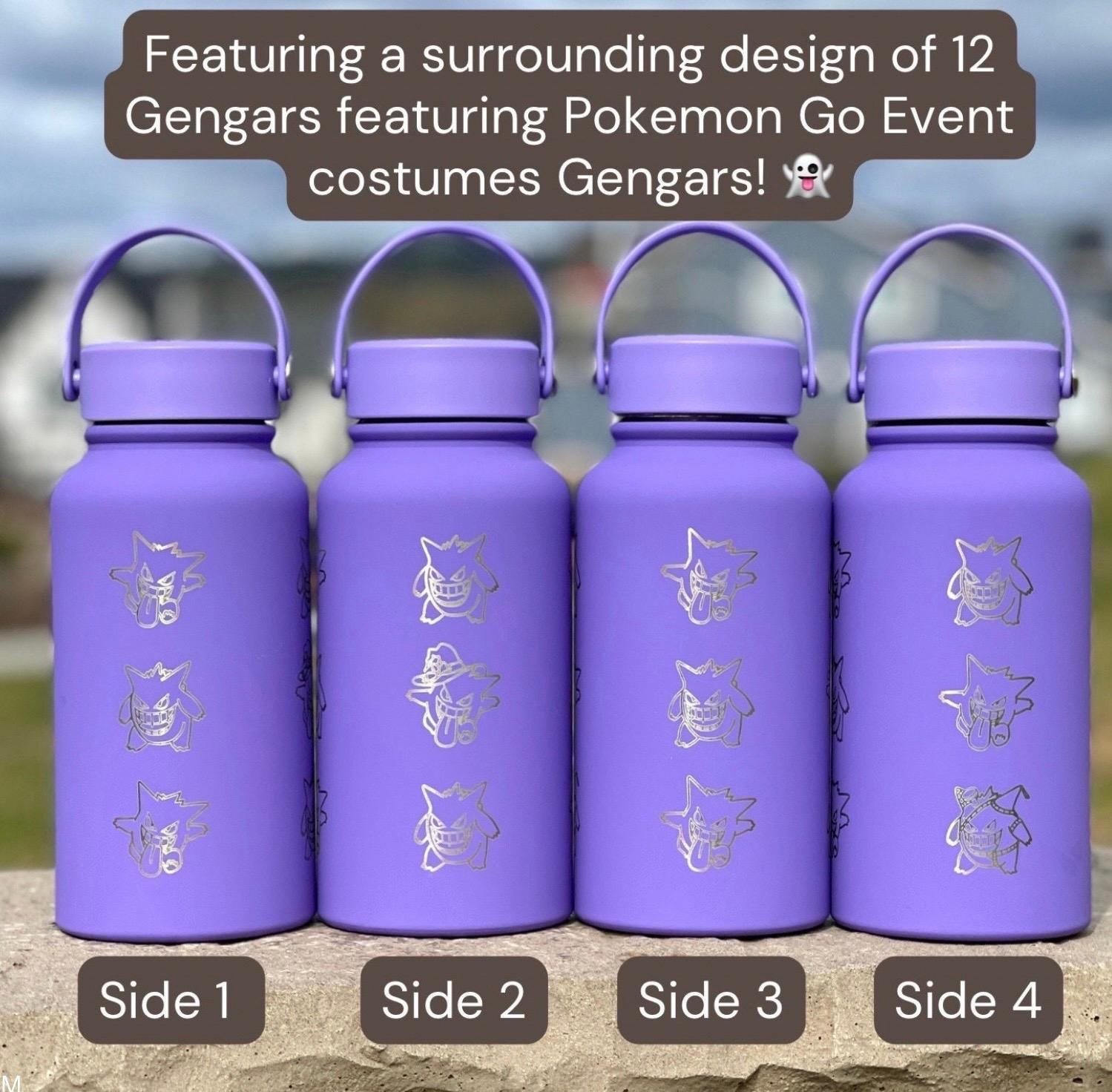 Gengar Water Bottle Coffee Tumbler with Go Event Halloween Witch Hat and Tricks N Treats Cursed Costume Waterbottle, Anime Fan Birthday Gift