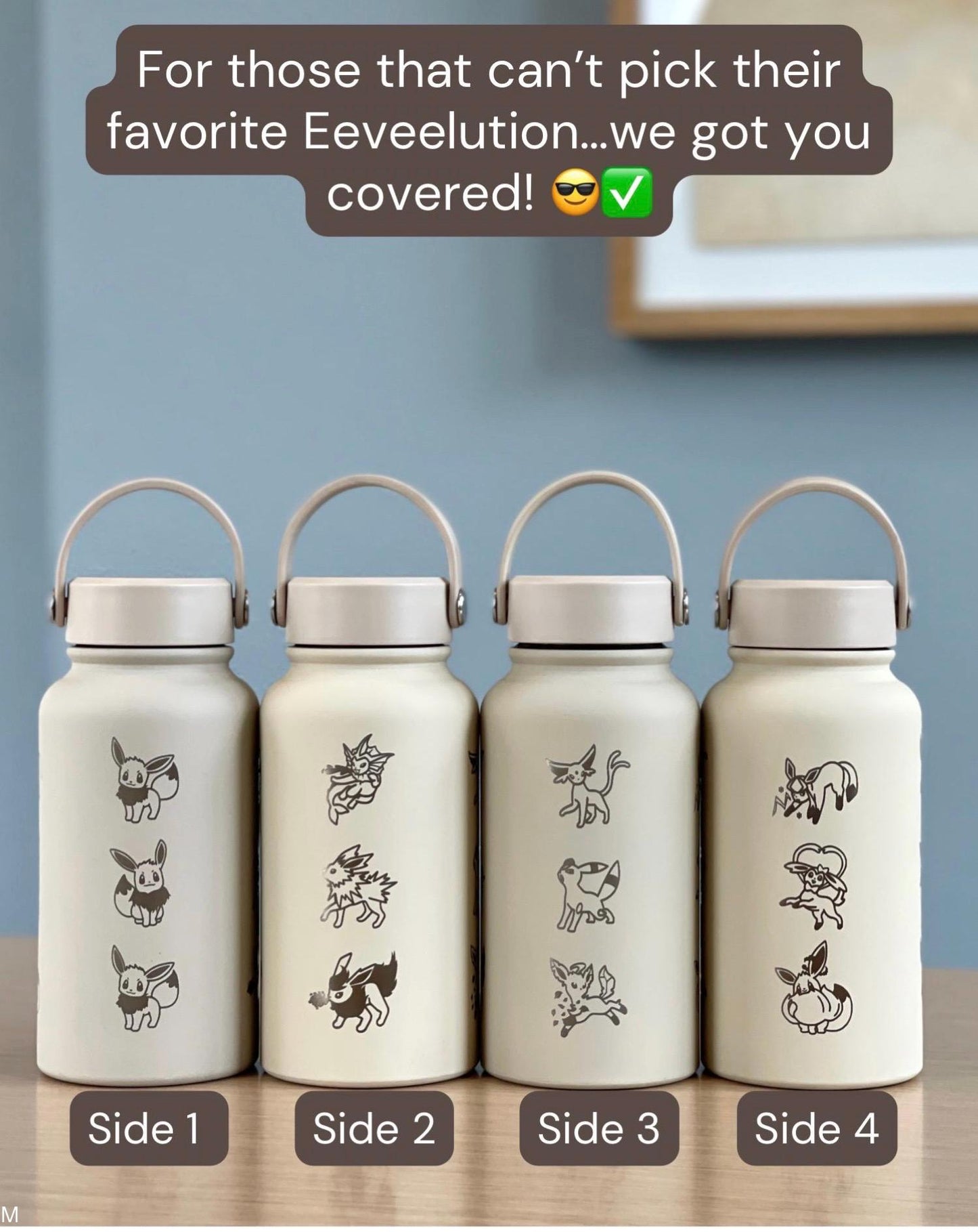 Eevee Evolutions Water Bottle Engraved Eeveelutions Coffee Tumbler, Vaporeon Jolteon Espeon Umbreon Glaceon Leafeon Sylveon Waterbottle Gift