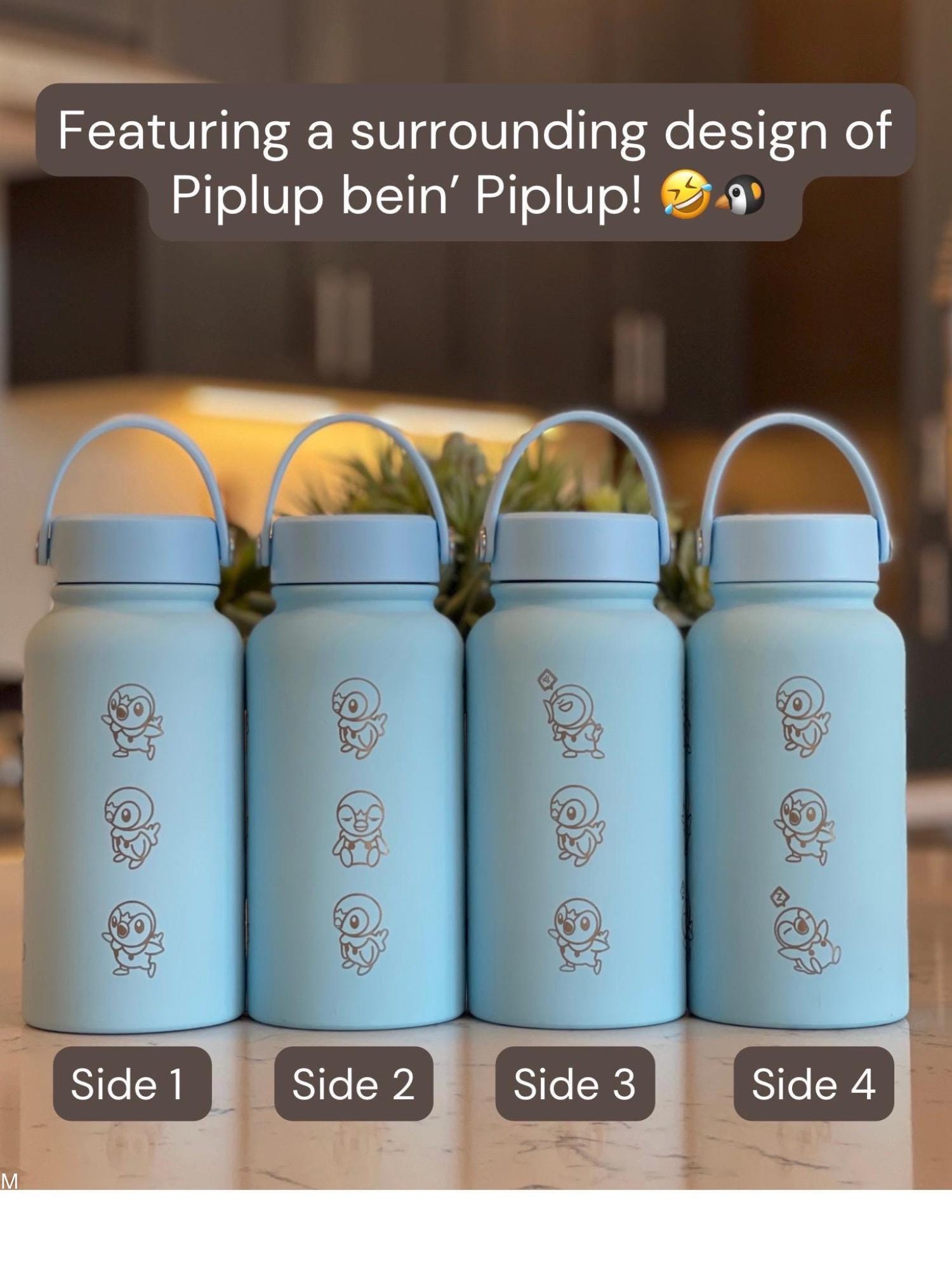 Piplup Water Bottle Engraved Tumbler Thermos