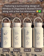 Mimikyu Water Bottle Engraved Coffee Tumbler with Disguised & Busted Form, Unite Noble Style Dapper Hat, Jesse’s Mimikyu Waterbottle Thermos