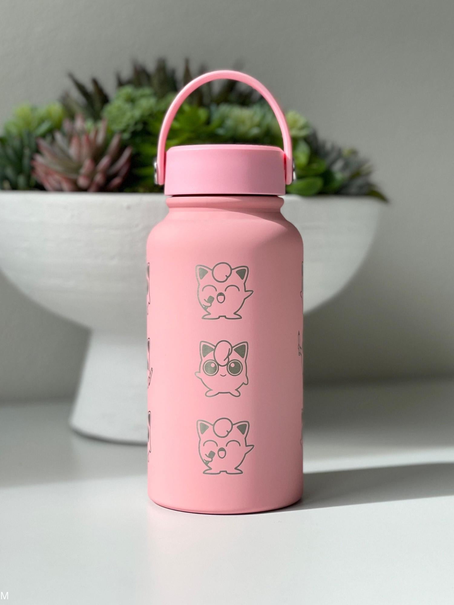 Jigglypuff Waterbottle Coffee Tumbler with Mic Singing and Angry Jigglypuff with Marker, Funny Cute Anime Travel Mug Cup Birthday Gifts