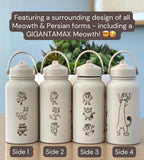 Meowth Persian Water Bottle Engraved Coffee Tumbler with Perrserker Alolan Galarian & Gigantamax Versions, Team Rocket Waterbottle Gift