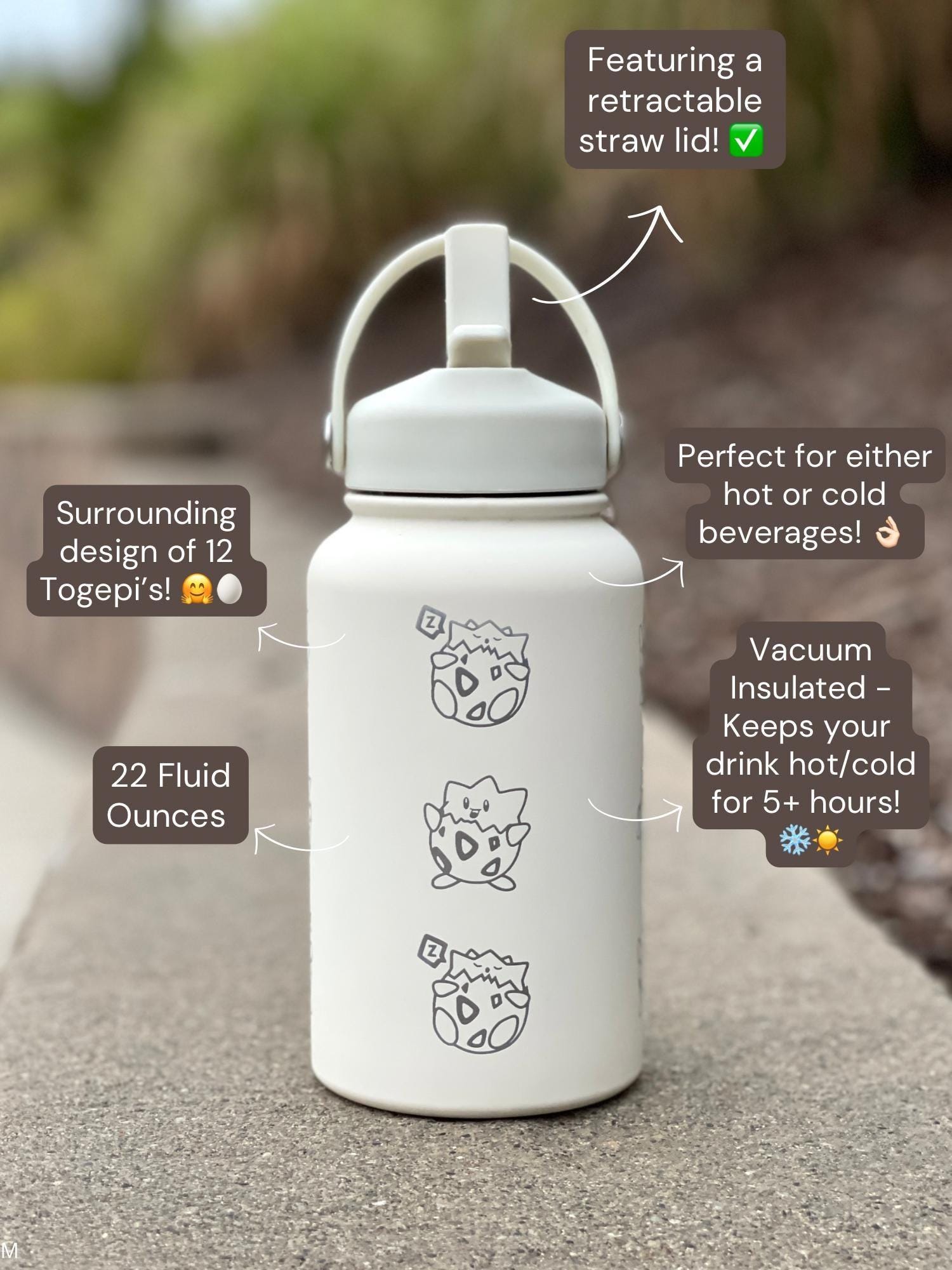 Togepi Straw Waterbottle Engraved Coffee Tumbler, Crying & Angry Togepi with Banana Egg Water Bottle, Anime Travel Mug Cup Birthday Gift