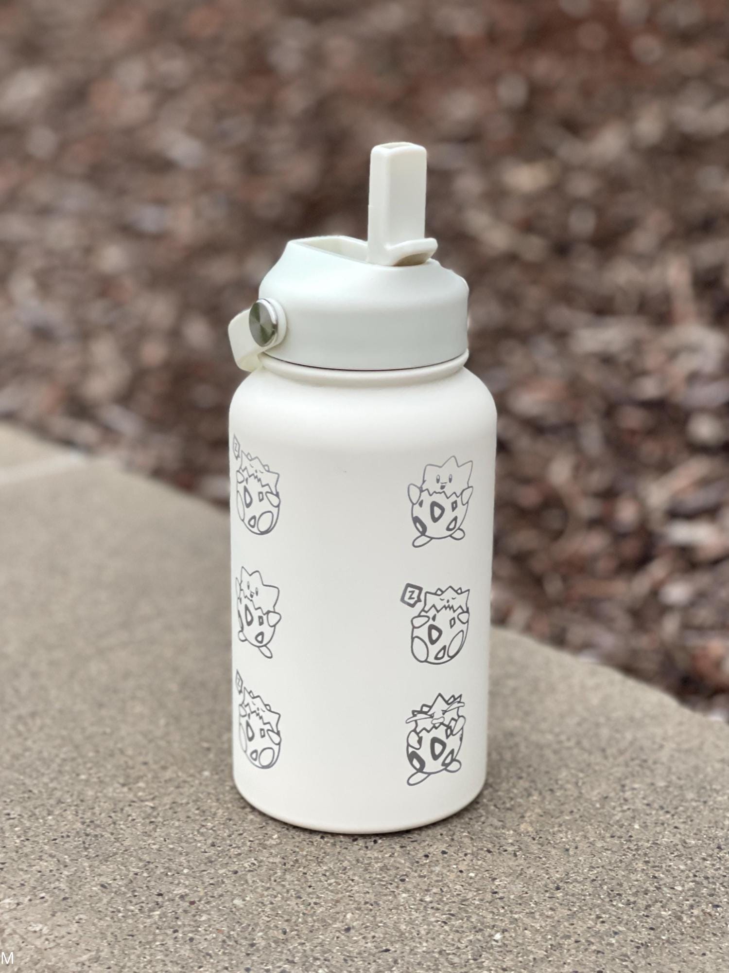 Togepi Straw Waterbottle Engraved Coffee Tumbler, Crying & Angry Togepi with Banana Egg Water Bottle, Anime Travel Mug Cup Birthday Gift