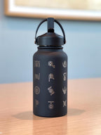 Unown Alphabet Water Bottle, Engraved “28 Unowns” Waterbottle Coffee Tumbler, Unknown Anime Fan Birthday Thermos Travel Mug Flask Gift