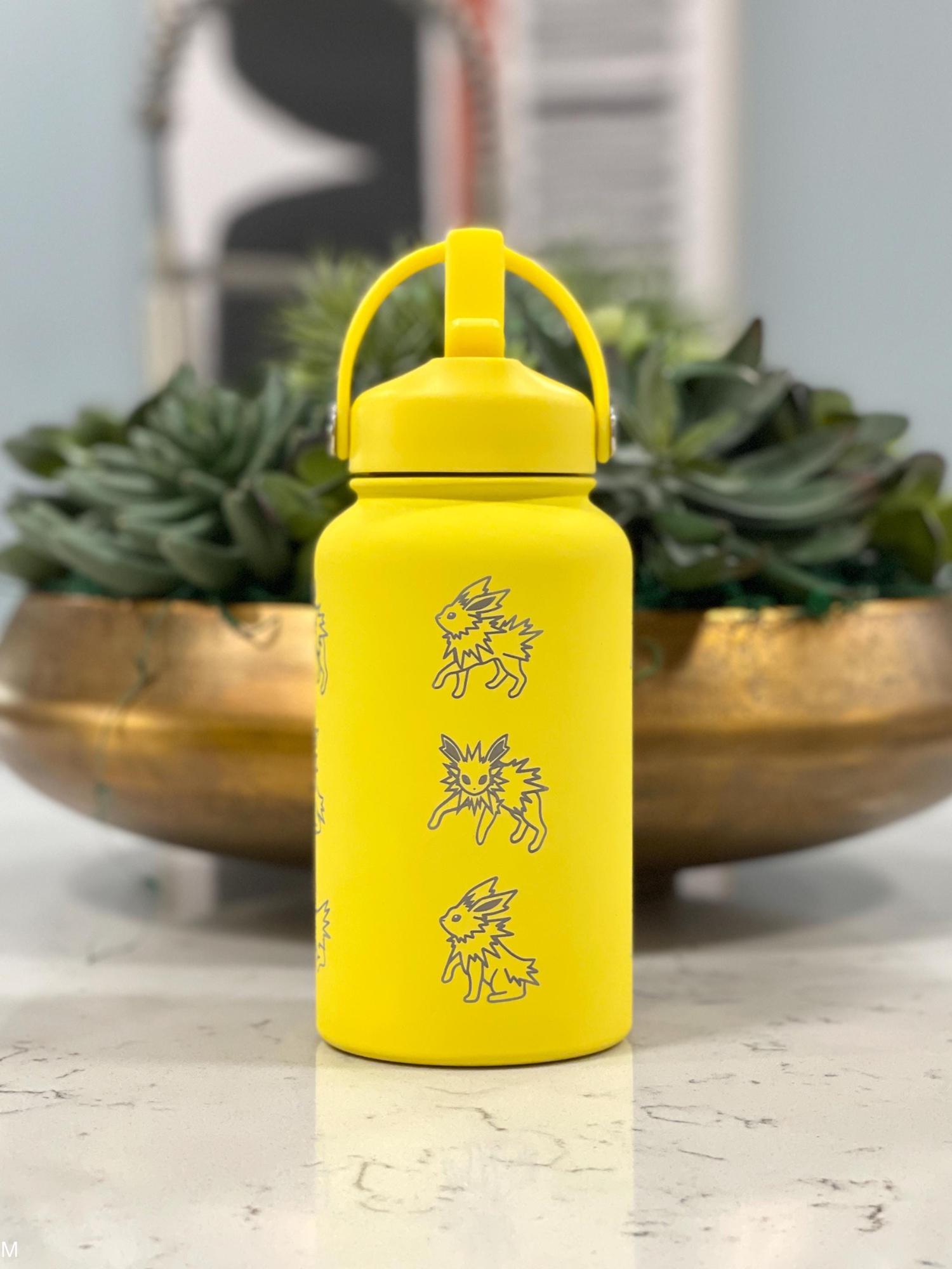 Jolteon Water Bottle, Eevee Eeveelution Engraved Straw Waterbottle Coffee Tea Tumbler Thermos, Gamer Birthday Anniversary Gift