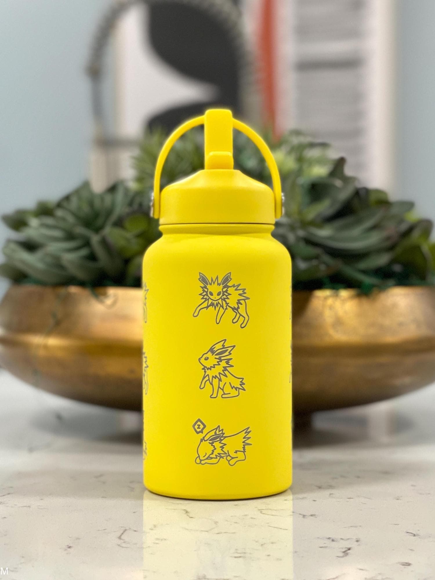 Jolteon Water Bottle, Eevee Eeveelution Engraved Straw Waterbottle Coffee Tea Tumbler Thermos, Gamer Birthday Anniversary Gift