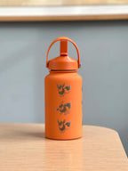 Flareon Water Bottle Engraved Coffee Tumbler with Cafe Top Hat and Flamethrower, Eevee Fire Evolution Waterbottle, Anime Fan Birthday Gift