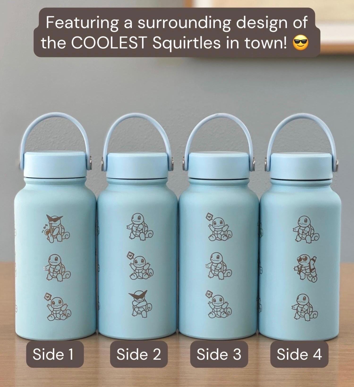Squirtle Squad Water Bottle Engraved Coffee Tumbler with Sunglasses Saxophone Squirtle, Waterbottle Travel Mug Kanto Starter Birthday Gift