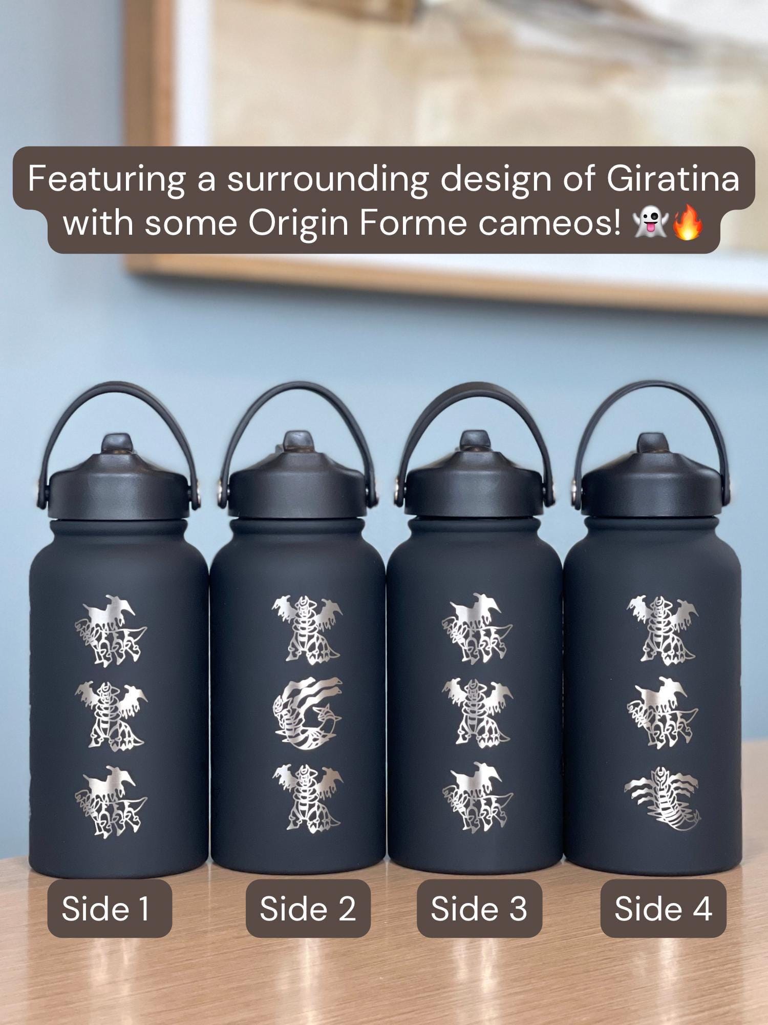 Giratina Water Bottle Engraved Coffee Tumbler with Origin and Altered Forme, Ghost Legendary Travel Mug Cup Flask, Gamer Birthday Gift