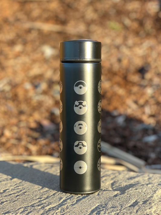 25 Classic Pokeballs Coffee Tumbler Waterbottle with Tea Infuser, Great Ultra Master Ball Thermos Water Bottle, Anime Travel Mug Gamer Gift