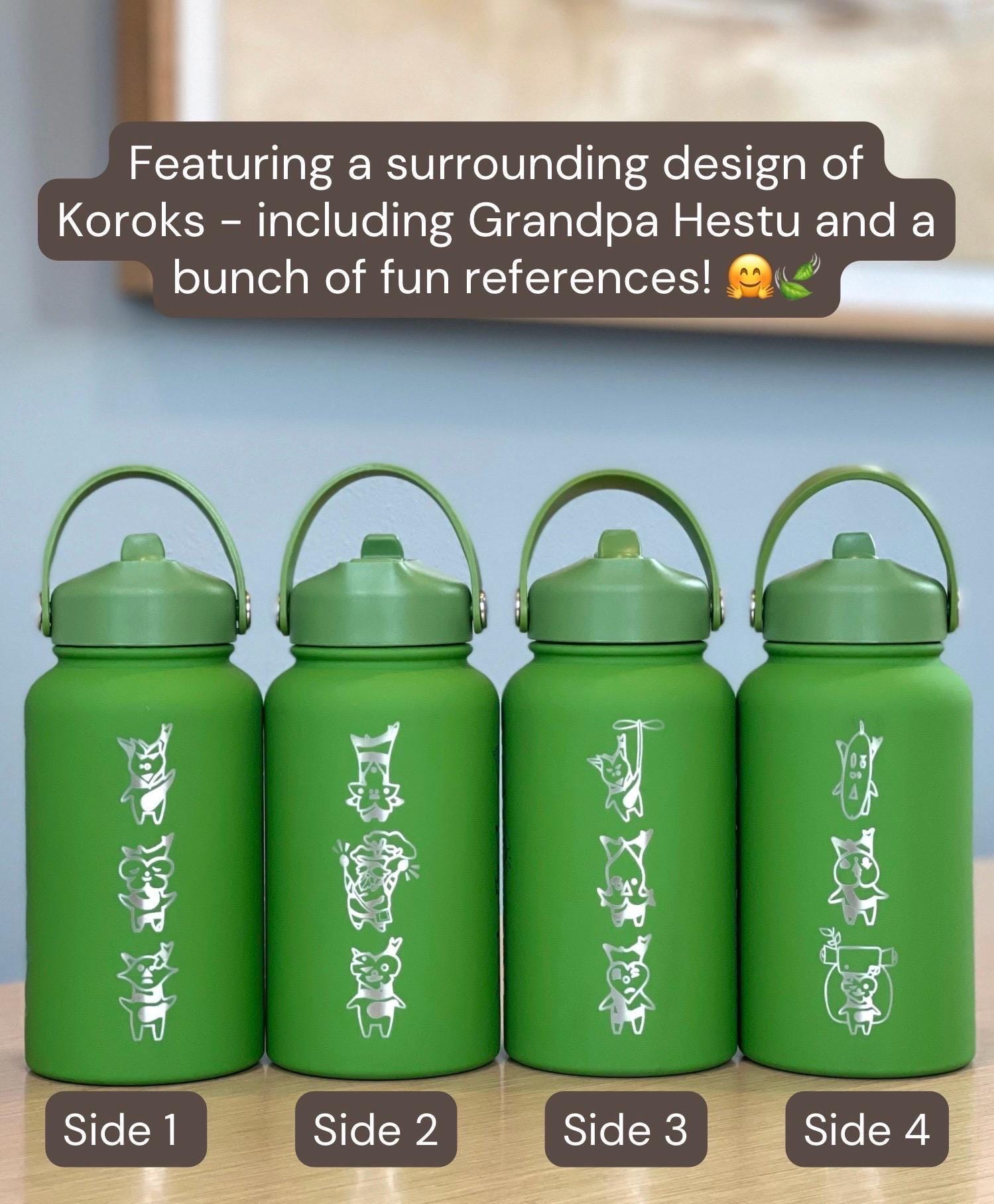 Korok Water Bottle Engraved Legend of Zelda Coffee Tumbler with Grandpa Hestu, Tears of the Kingdom Waterbottle, Kokiri Forest Gamer Gift