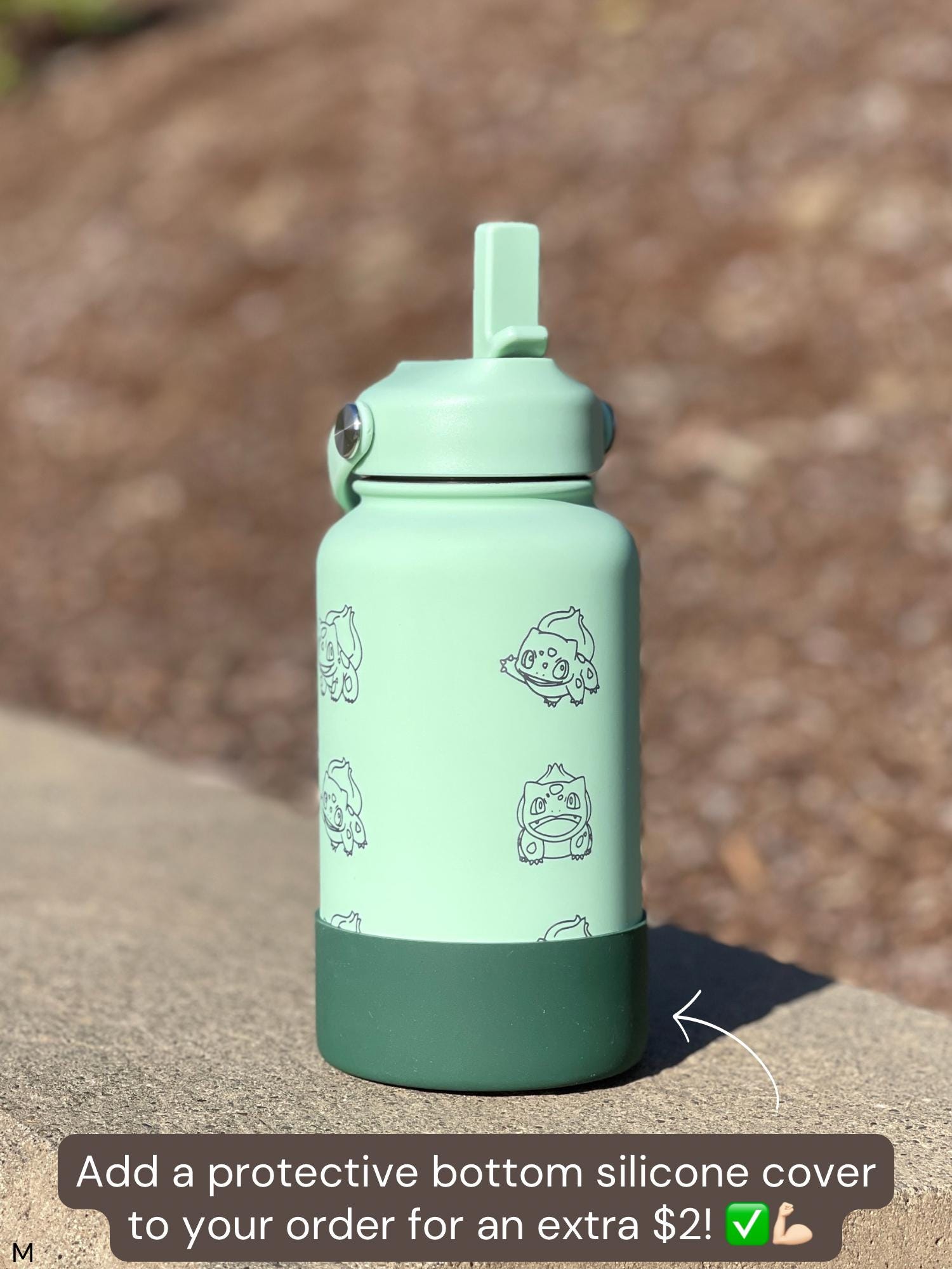 Bulbasaur Water Bottle Engraved Coffee Tumbler, Grass Kanto Starter Waterbottle Thermos Travel Mug Flask, Anime Fan Birthday Gift