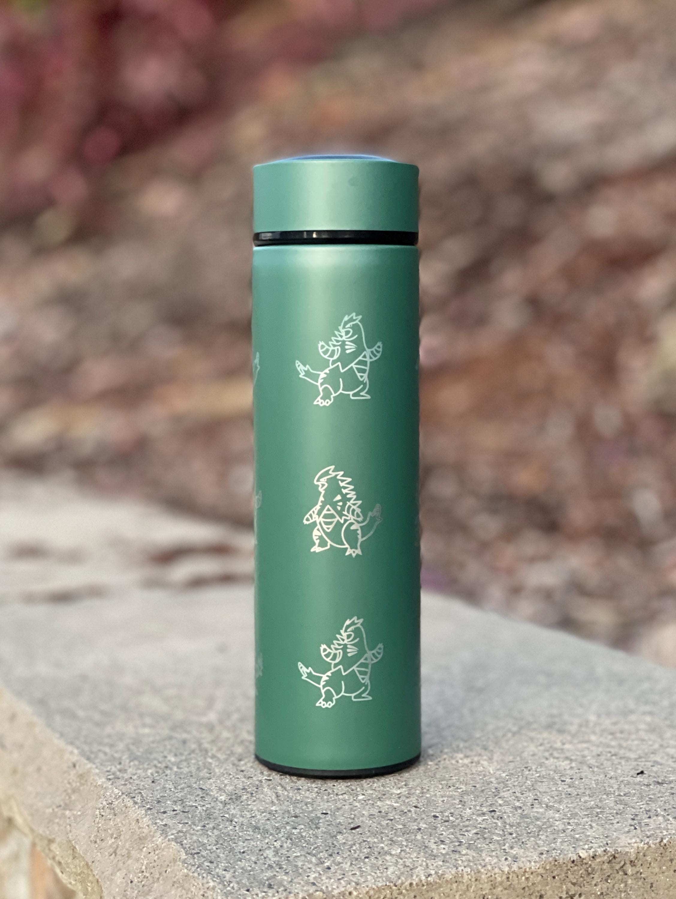 Tyranitar Coffee Tumbler Tea Infuser Waterbottle with Mega Tyranitar & Iron Thorns, Paradox Gamer Anime Travel Mug Flask Birthday Gift