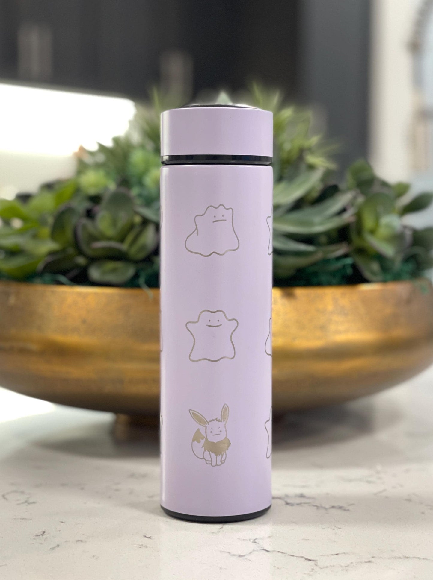 Ditto Coffee Tumbler Shiny Ditto Engraved Tea Infuser Waterbottle with Fake Squirtle and Eevee, Funny Anime Meme Birthday Anniversary Gift