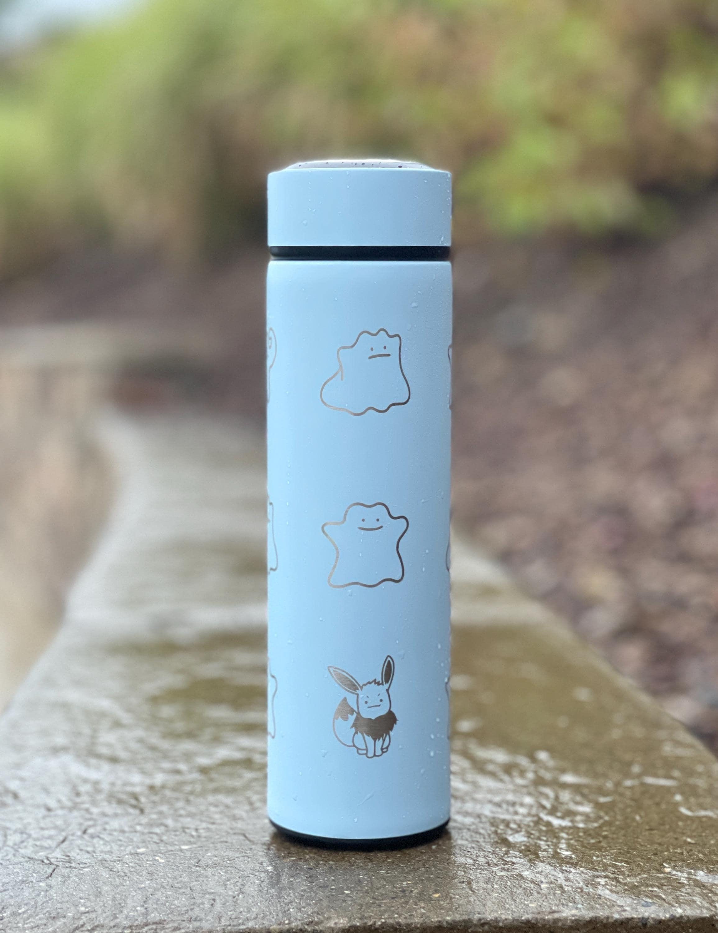 Ditto Coffee Tumbler Shiny Ditto Engraved Tea Infuser Waterbottle with Fake Squirtle and Eevee, Funny Anime Meme Birthday Anniversary Gift