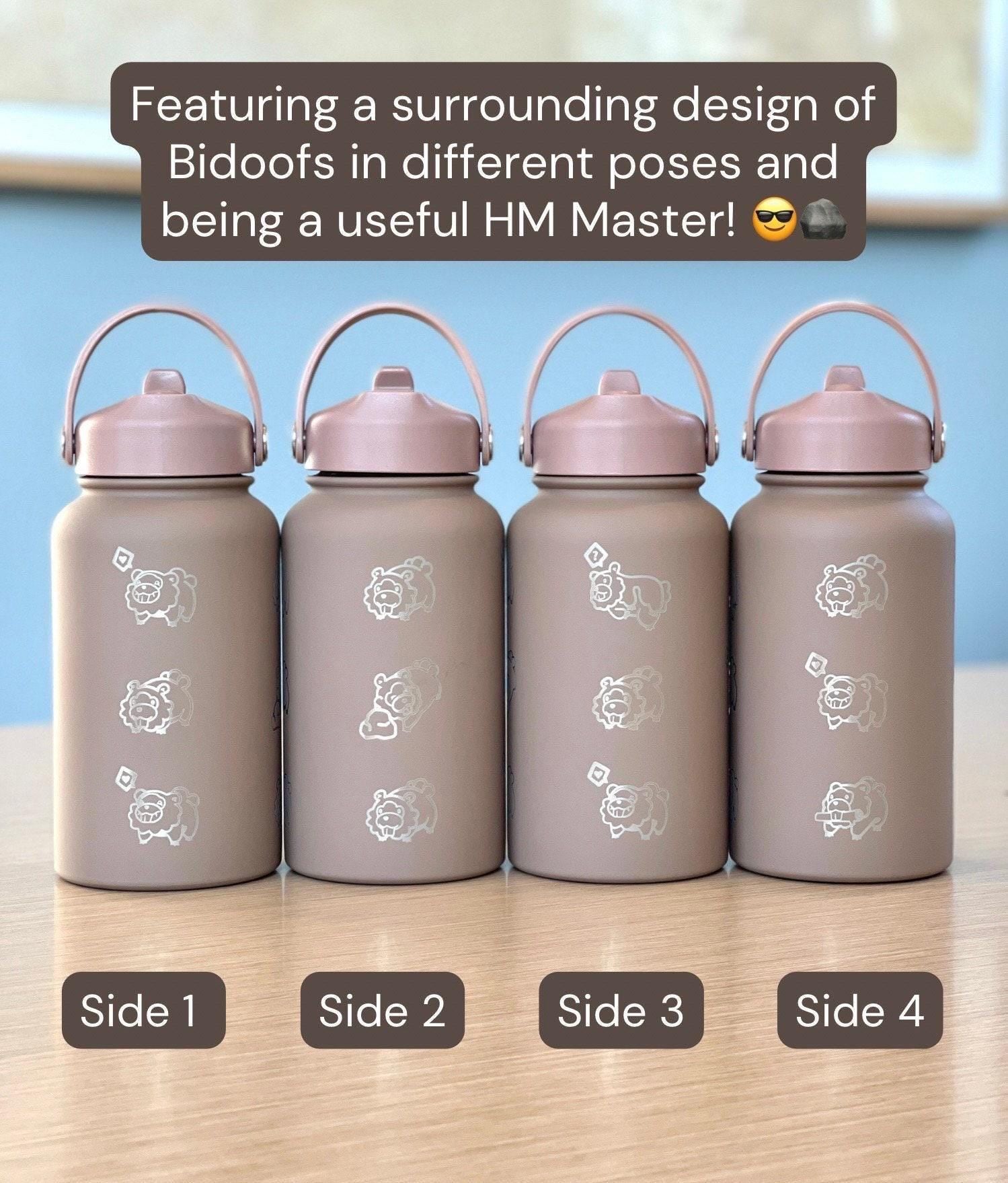 Bidoof Water Bottle Engraved Straw Waterbottle Coffee Tumbler, HM Slave Rock Smash Cut, Funny Meme Anime Fan Travel Mug Cup Drink Gift
