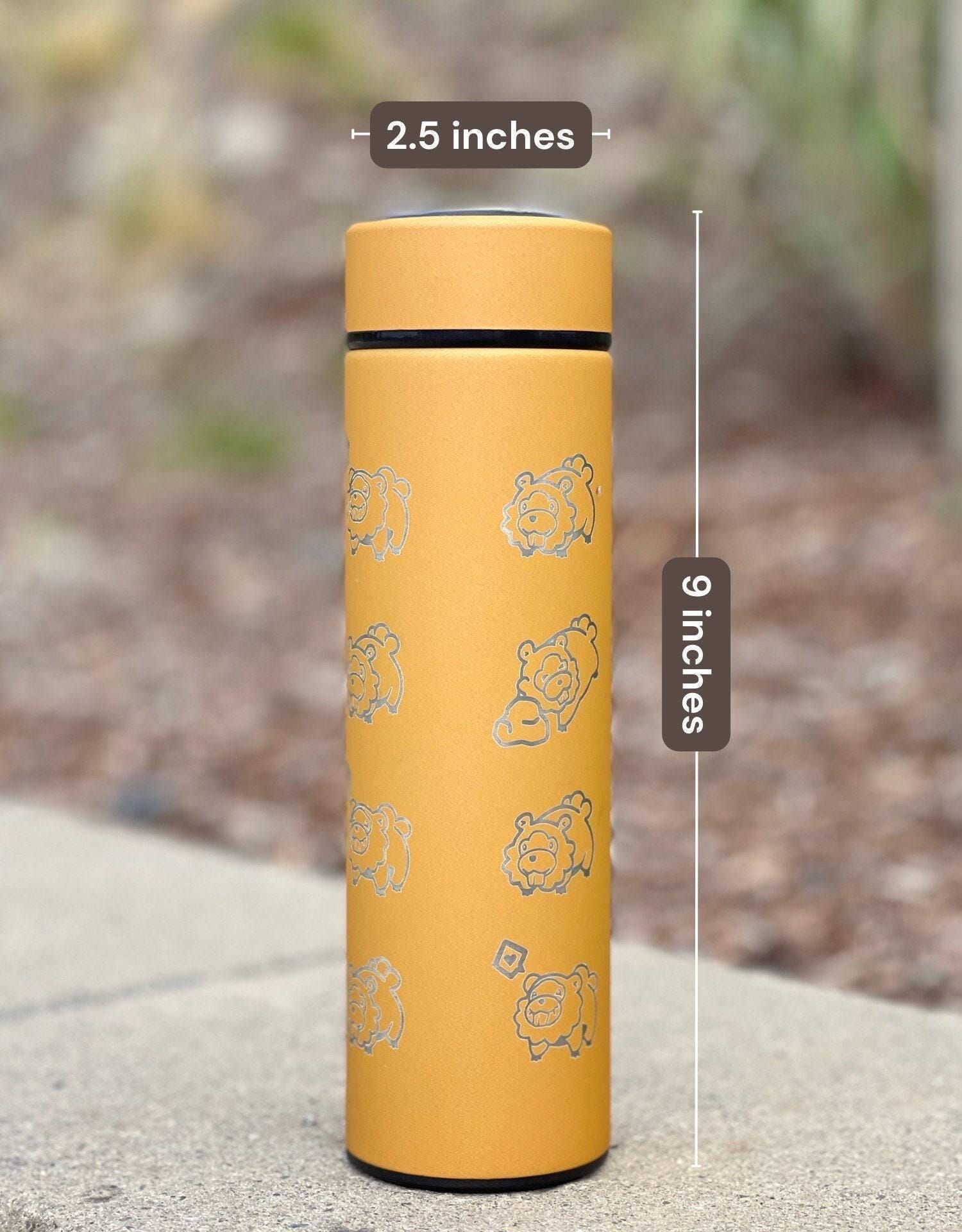 Shiny Bidoof Coffee Tumbler with Tea Infuser, HM Slave Cut Rock Smash, Waterbottle Meme Funny Travel Cup Mug Gift