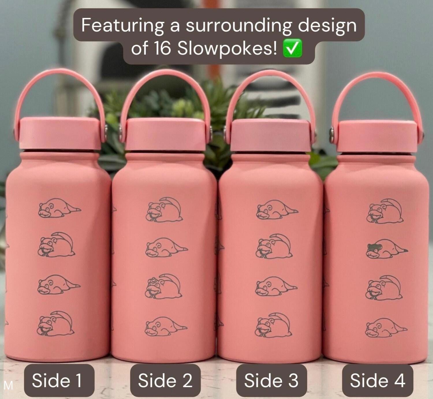 Slowpoke Water Bottle Coffee Tumbler with Galarian Slowpoke and Detective Hat, Engraved Waterbottle Travel Mug Anime Fan Birthday Gift