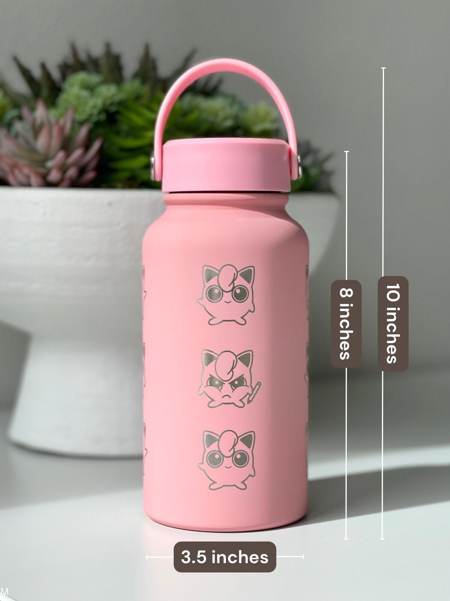 Jigglypuff Waterbottle Coffee Tumbler with Mic Singing and Angry Jigglypuff with Marker, Funny Cute Anime Travel Mug Cup Birthday Gifts