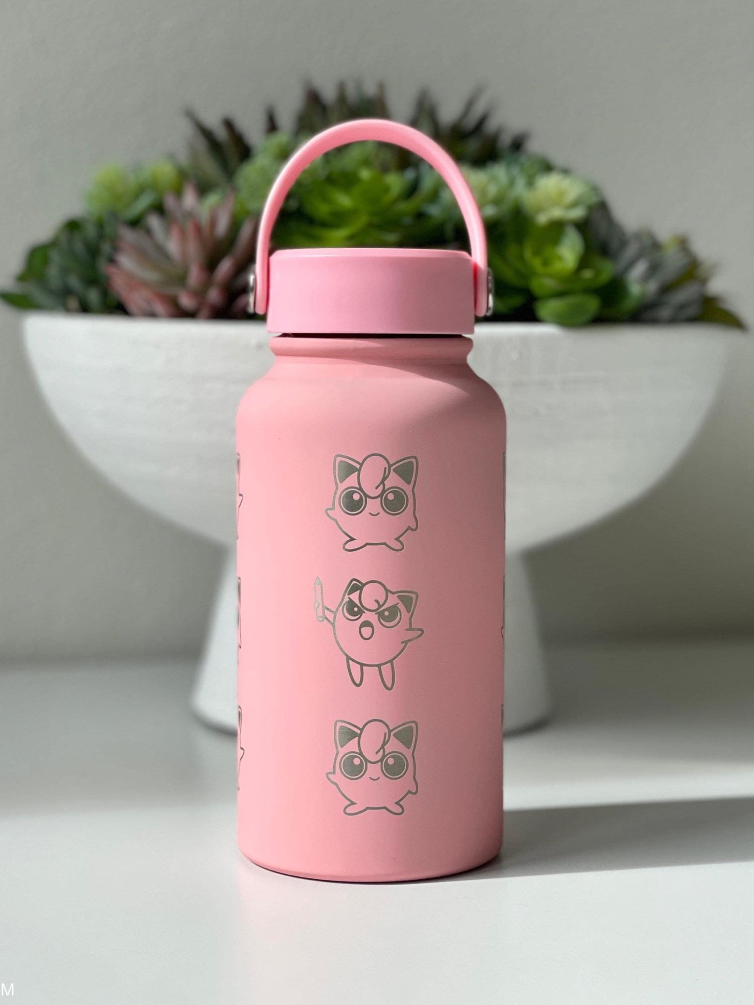 Jigglypuff Waterbottle Coffee Tumbler with Mic Singing and Angry Jigglypuff with Marker, Funny Cute Anime Travel Mug Cup Birthday Gifts