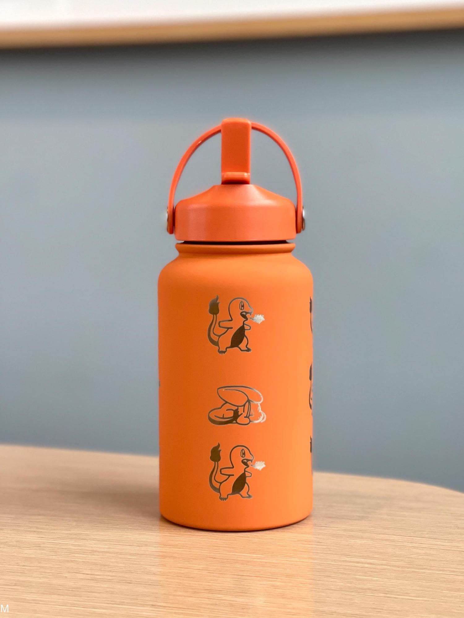 Charmander Water Bottle Engraved Coffee Tea Tumbler with Sleeping Charmander Leaf, Fire Kanto Starter Waterbottle, Gamer Birthday Gift