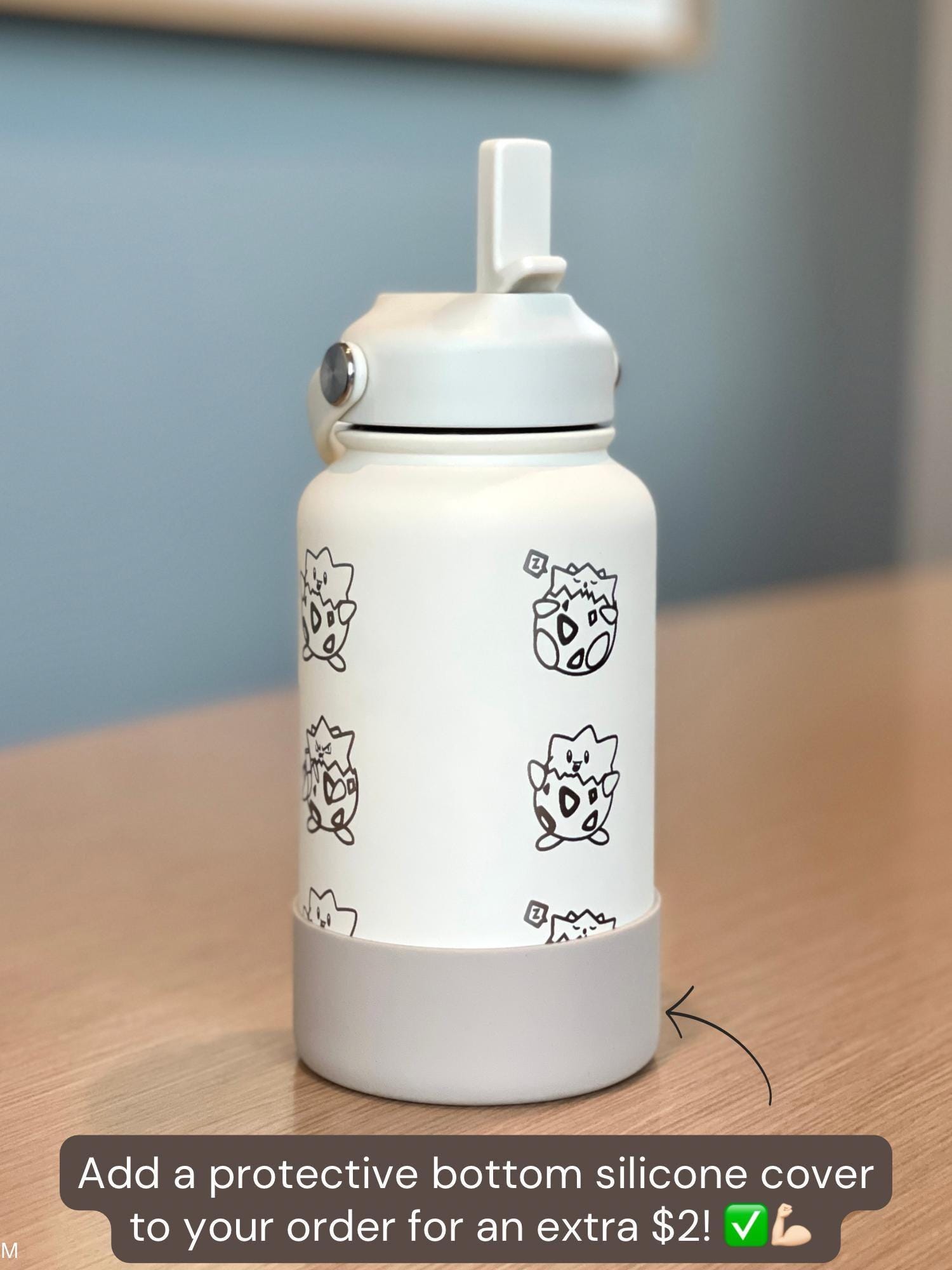 Togepi Straw Waterbottle Engraved Coffee Tumbler, Crying & Angry Togepi with Banana Egg Water Bottle, Anime Travel Mug Cup Birthday Gift