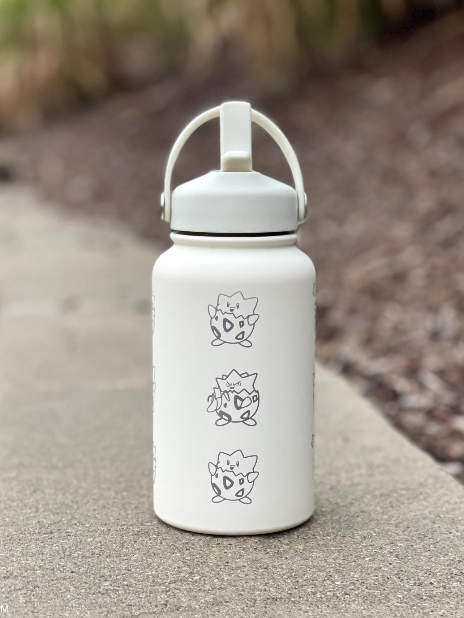 Togepi Straw Waterbottle Engraved Coffee Tumbler, Crying & Angry Togepi with Banana Egg Water Bottle, Anime Travel Mug Cup Birthday Gift