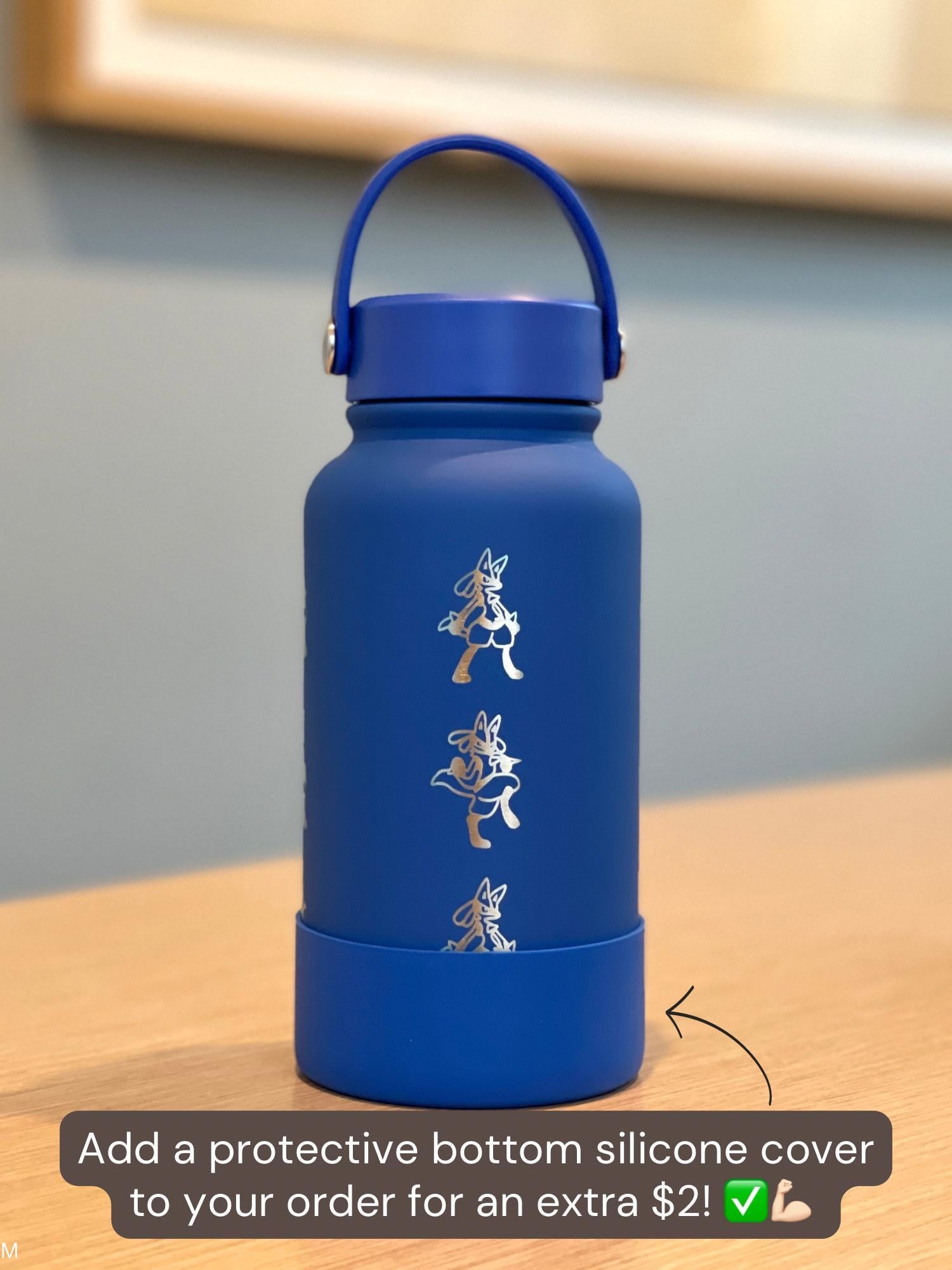 Lucario Water Bottle Engraved Coffee Tumbler with Mega Lucario and Aura Sphere, Tea Thermos Waterbottle, Sinnoh Anime Fan Birthday Gift