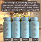 Vaporeon Water Bottle Coffee Tumbler with Sleeping Vaporeon, Water Gun & Cafe Top Hat Version, Eeveelution Fan Waterbottle Anniversary Gift