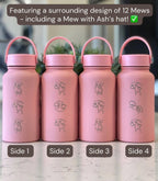 Mew Engraved Waterbottle Coffee Tumbler with Ash Ketchum Hat, Mythical Kanto Thermos Water Bottle Travel Mug Anniversary Birthday Gift